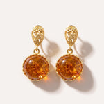 Amber Drop Earrings with Gold Floral Accent — Baltic amber and sterling silver jewellery by Baltic Beauty