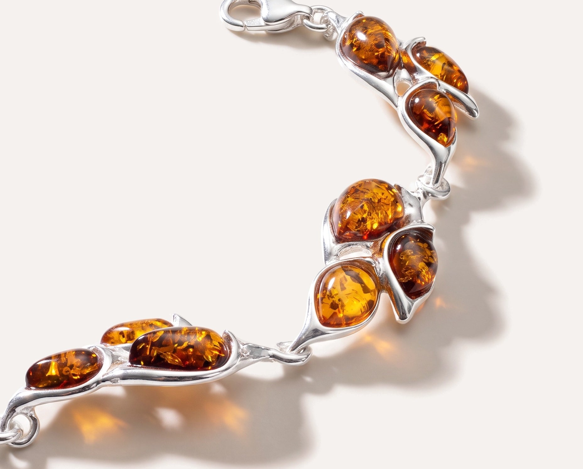 Amber Statement Leaf Link Bracelet — Baltic amber and sterling silver jewellery by Baltic Beauty