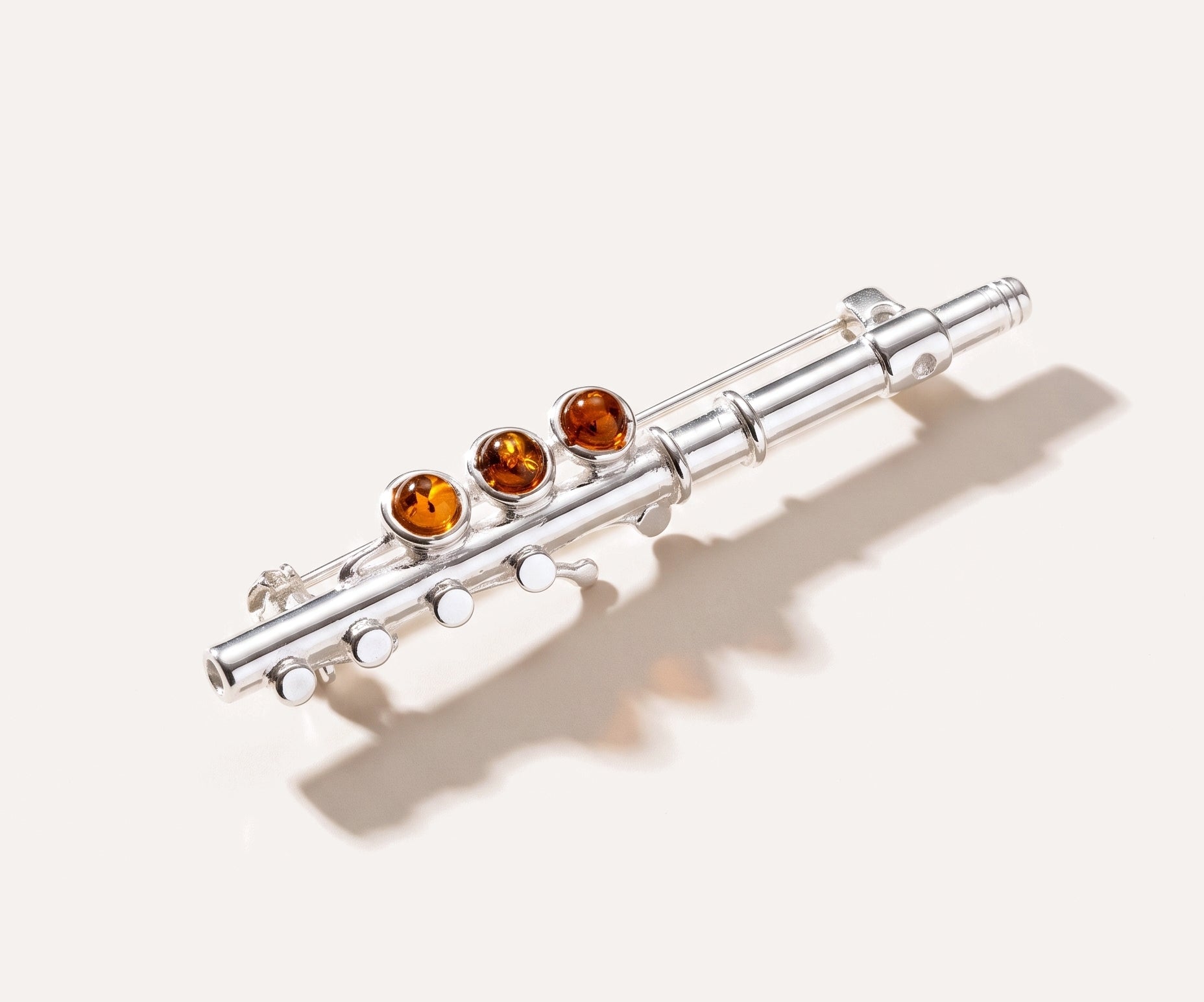 Amber & Silver Flute Brooch — Baltic amber and sterling silver jewellery by Baltic Beauty