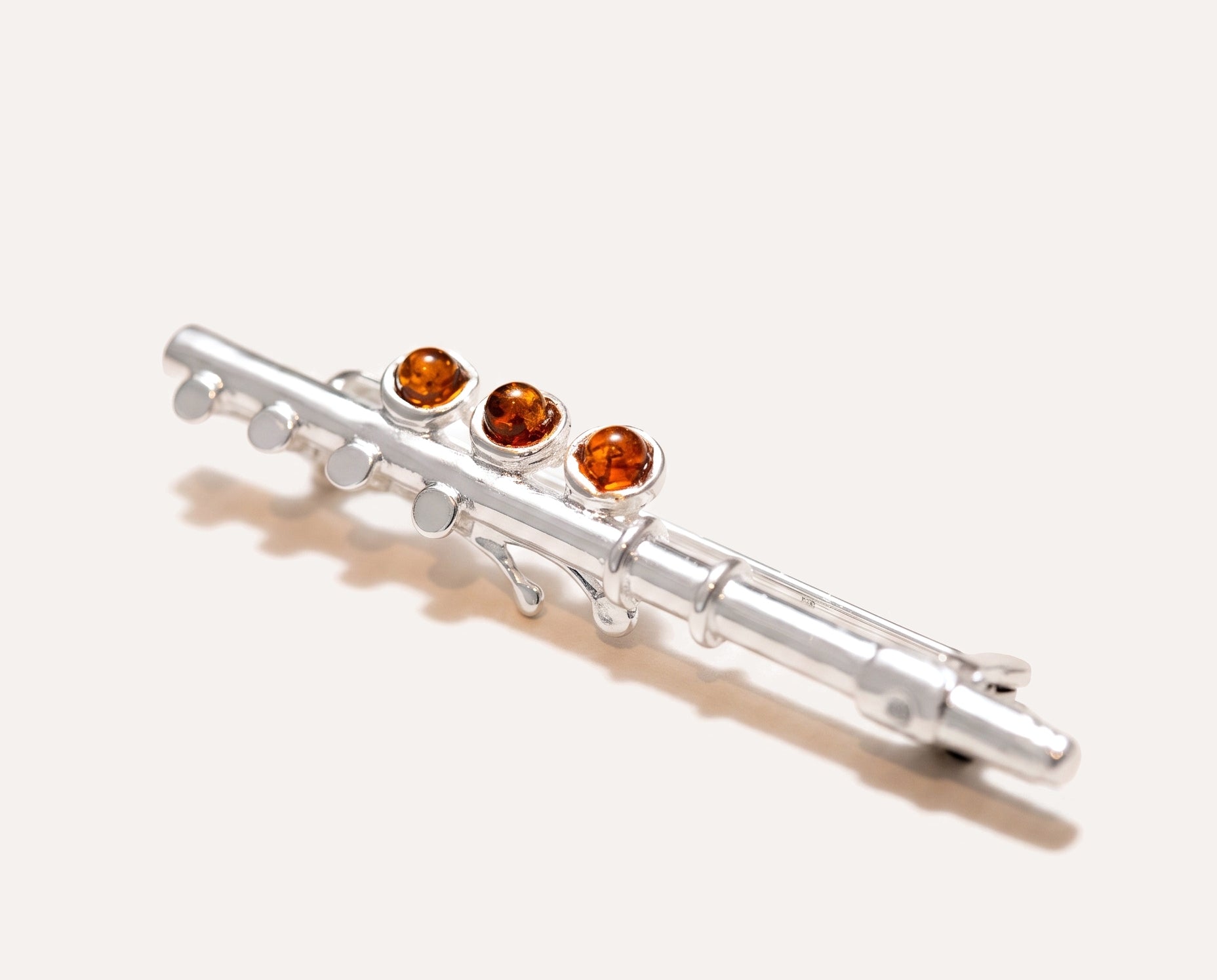 Amber & Silver Flute Brooch — Baltic amber and sterling silver jewellery by Baltic Beauty