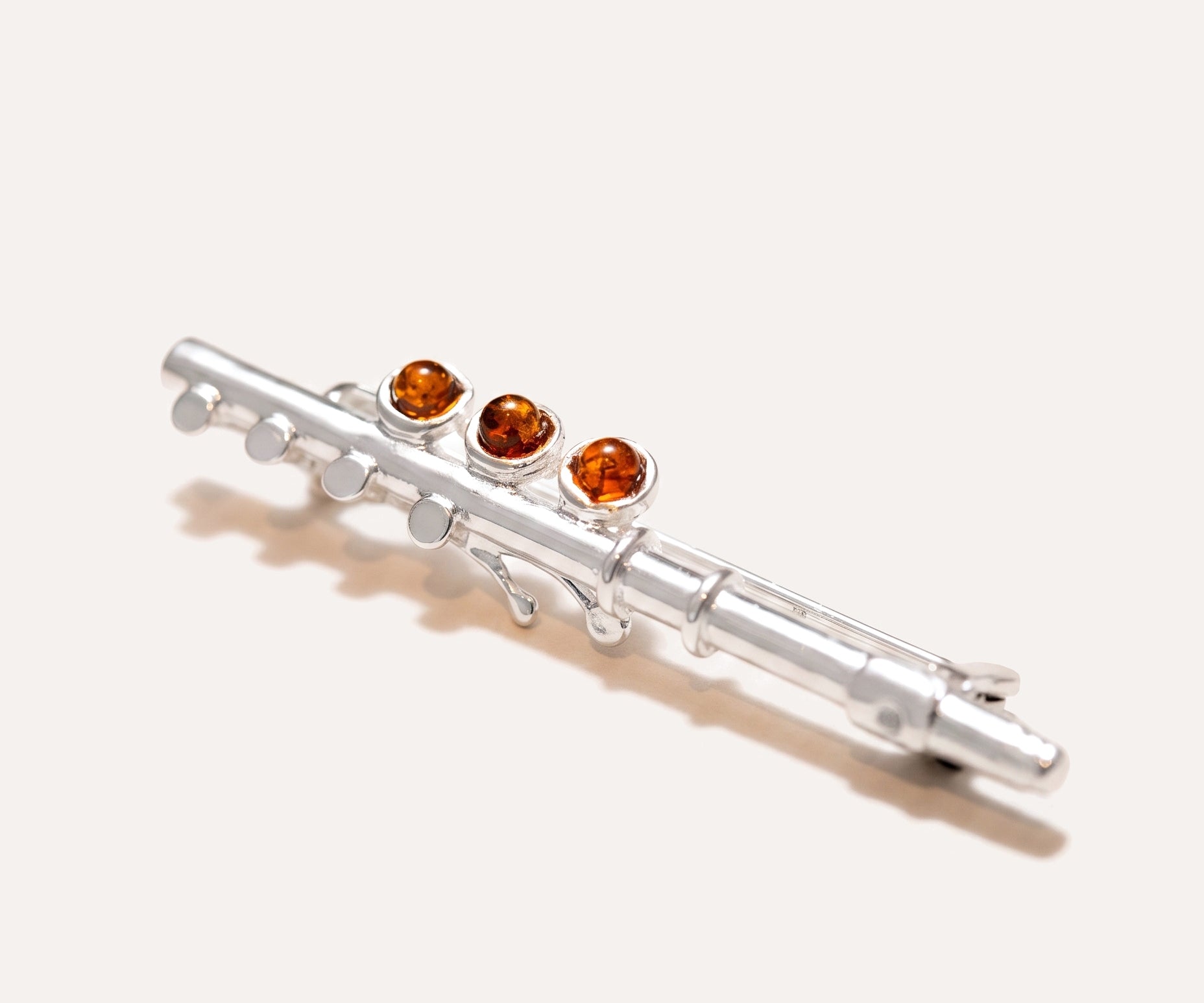 Amber & Silver Flute Brooch — Baltic amber and sterling silver jewellery by Baltic Beauty