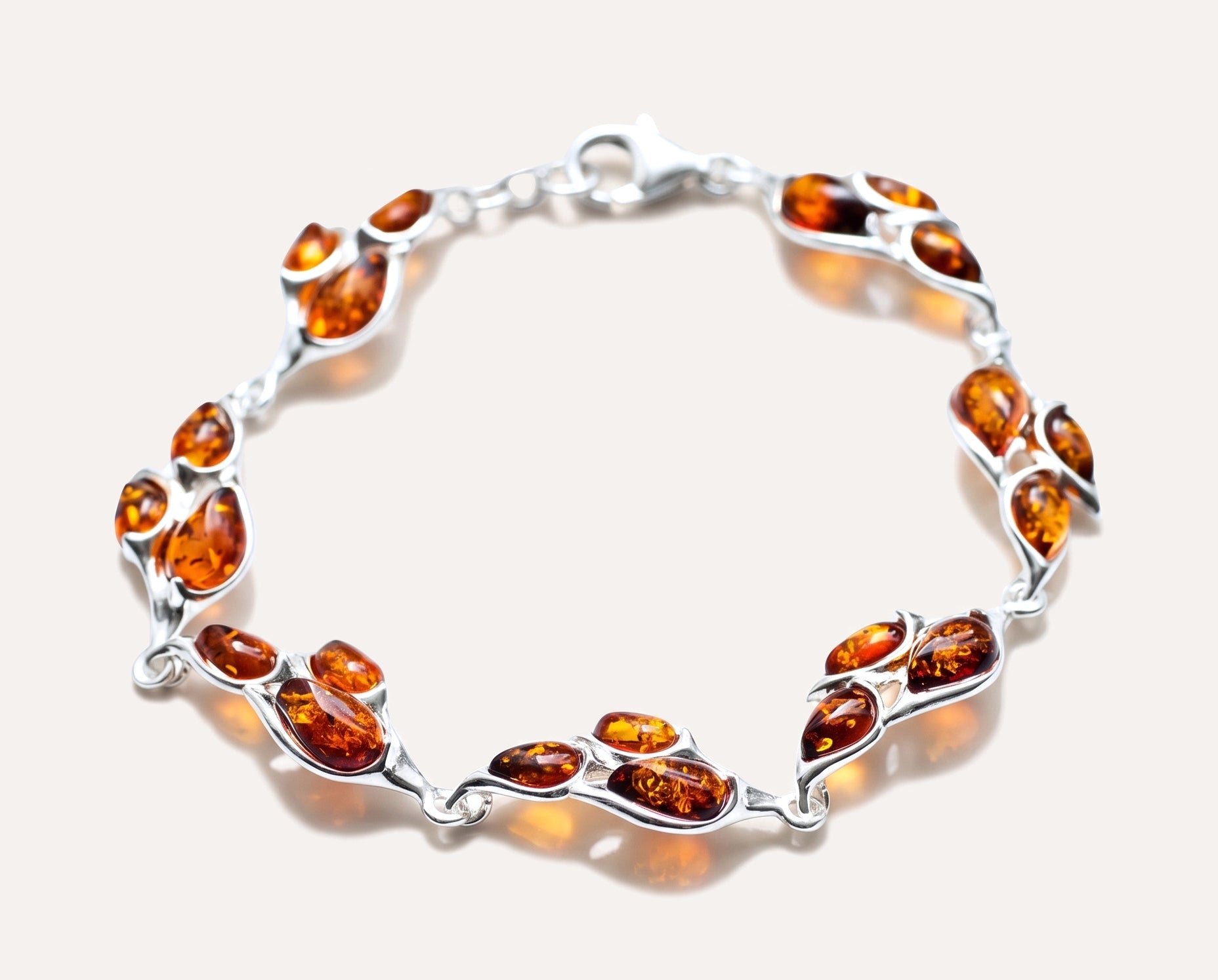 Amber Statement Leaf Link Bracelet — Baltic amber and sterling silver jewellery by Baltic Beauty
