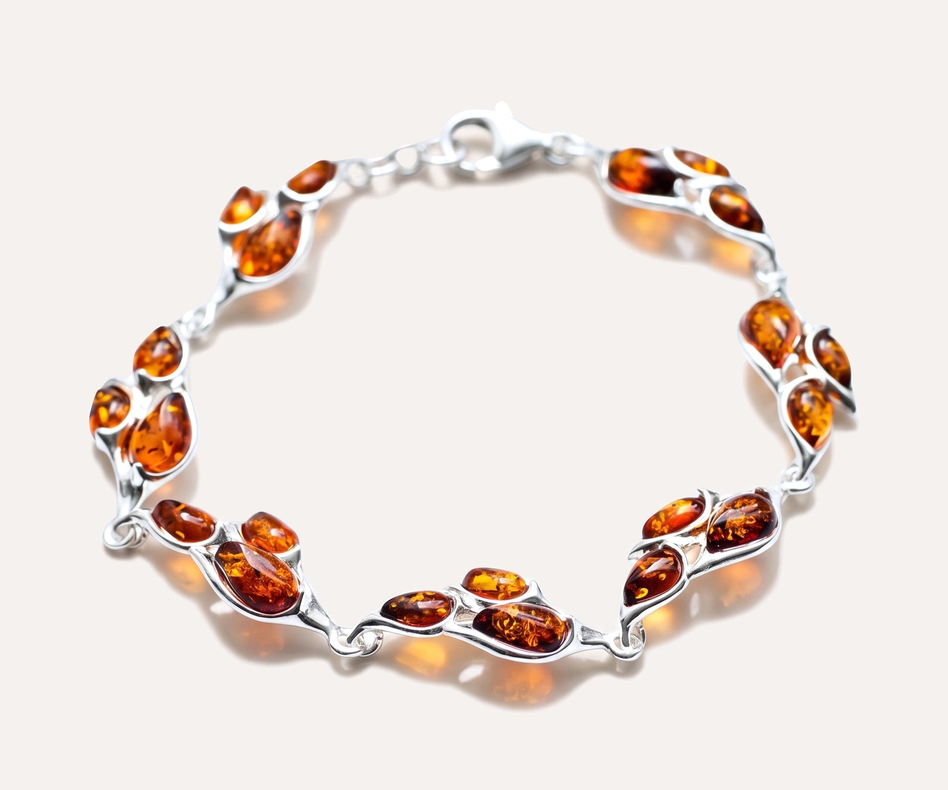Amber Statement Leaf Link Bracelet — Baltic amber and sterling silver jewellery by Baltic Beauty