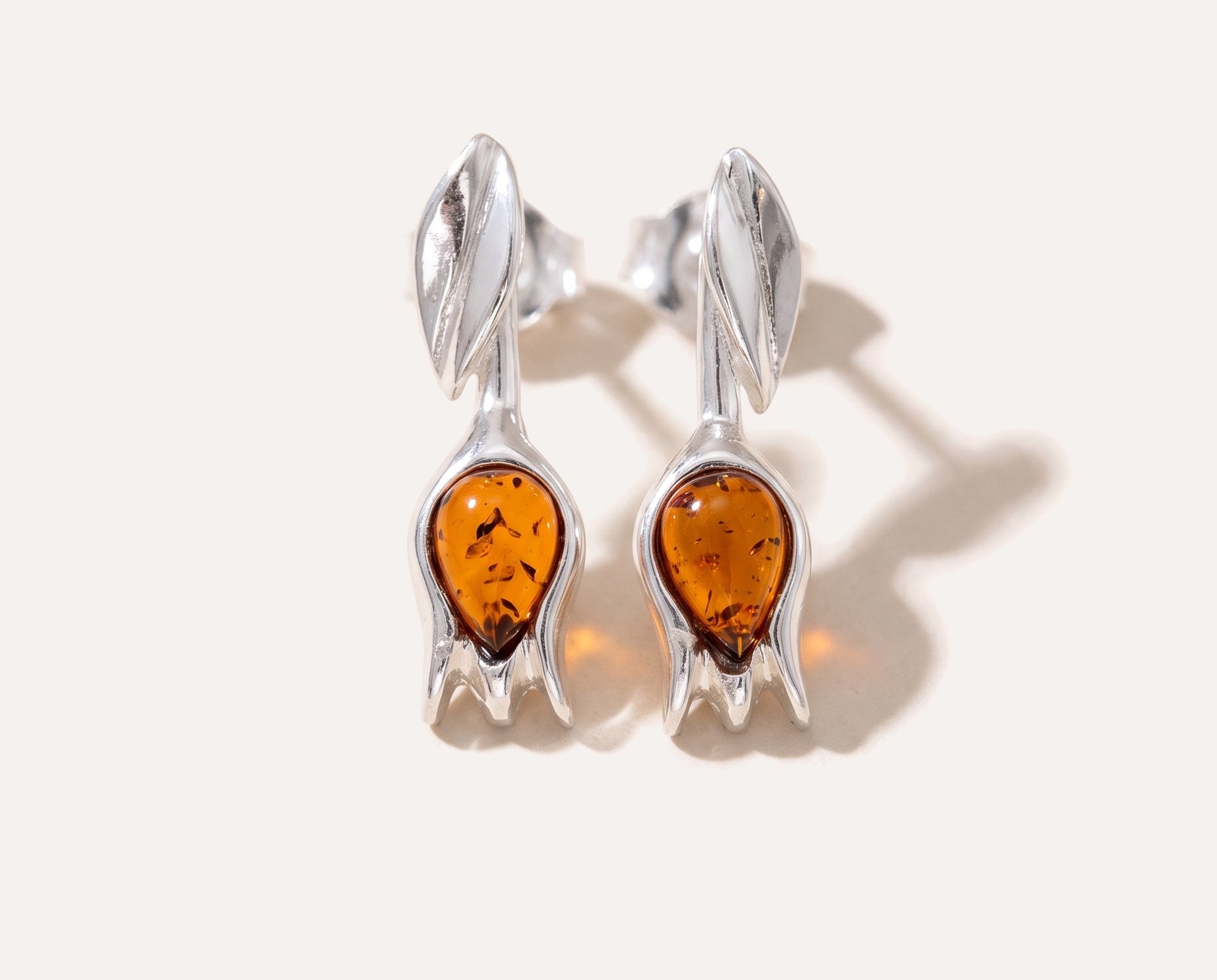 Amber Tulip Stud Earrings — Baltic amber and sterling silver jewellery by Baltic Beauty