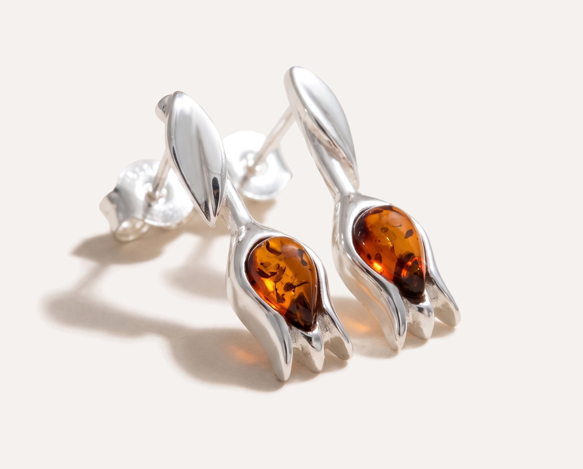 Amber Tulip Stud Earrings — Baltic amber and sterling silver jewellery by Baltic Beauty