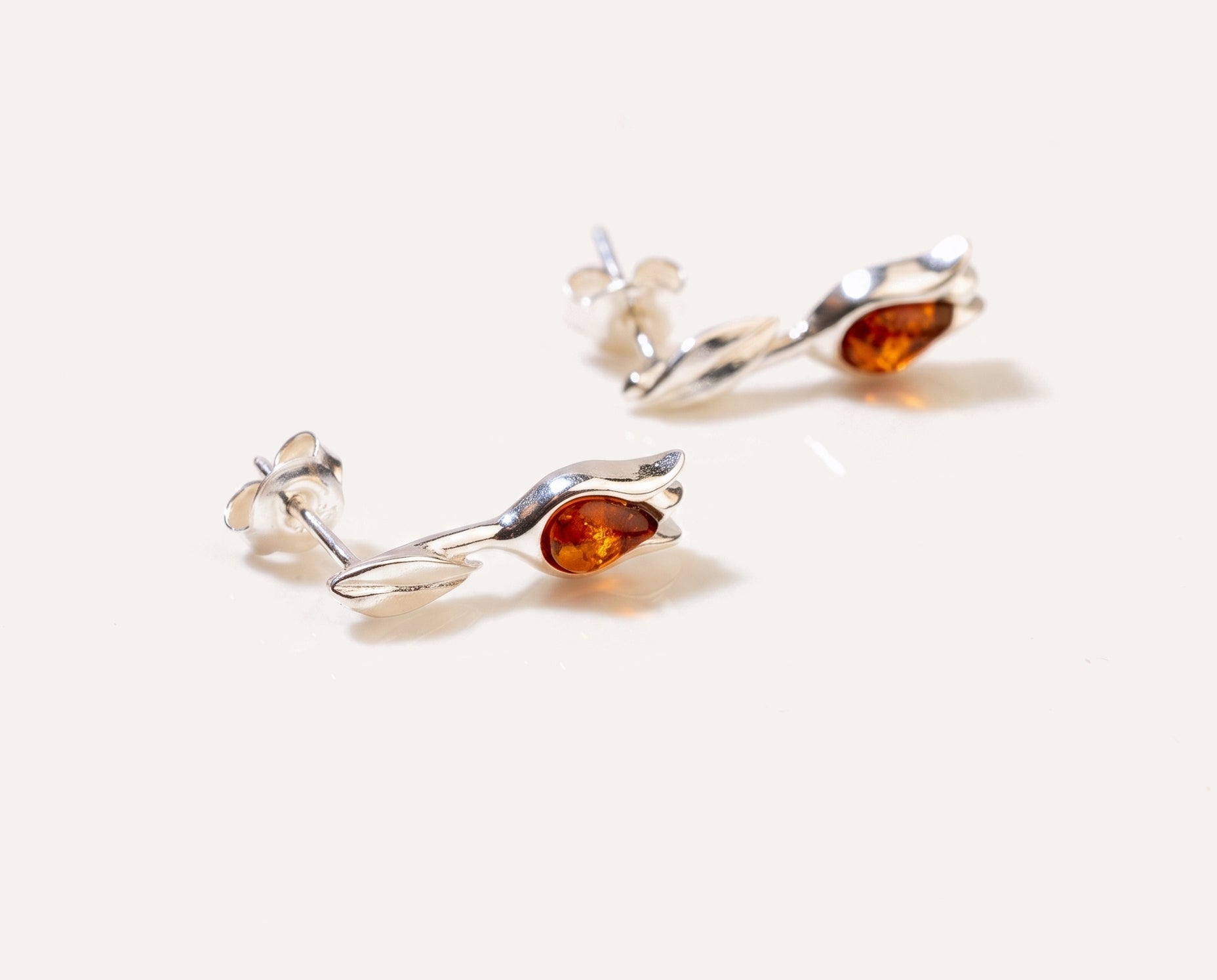Amber Tulip Stud Earrings — Baltic amber and sterling silver jewellery by Baltic Beauty