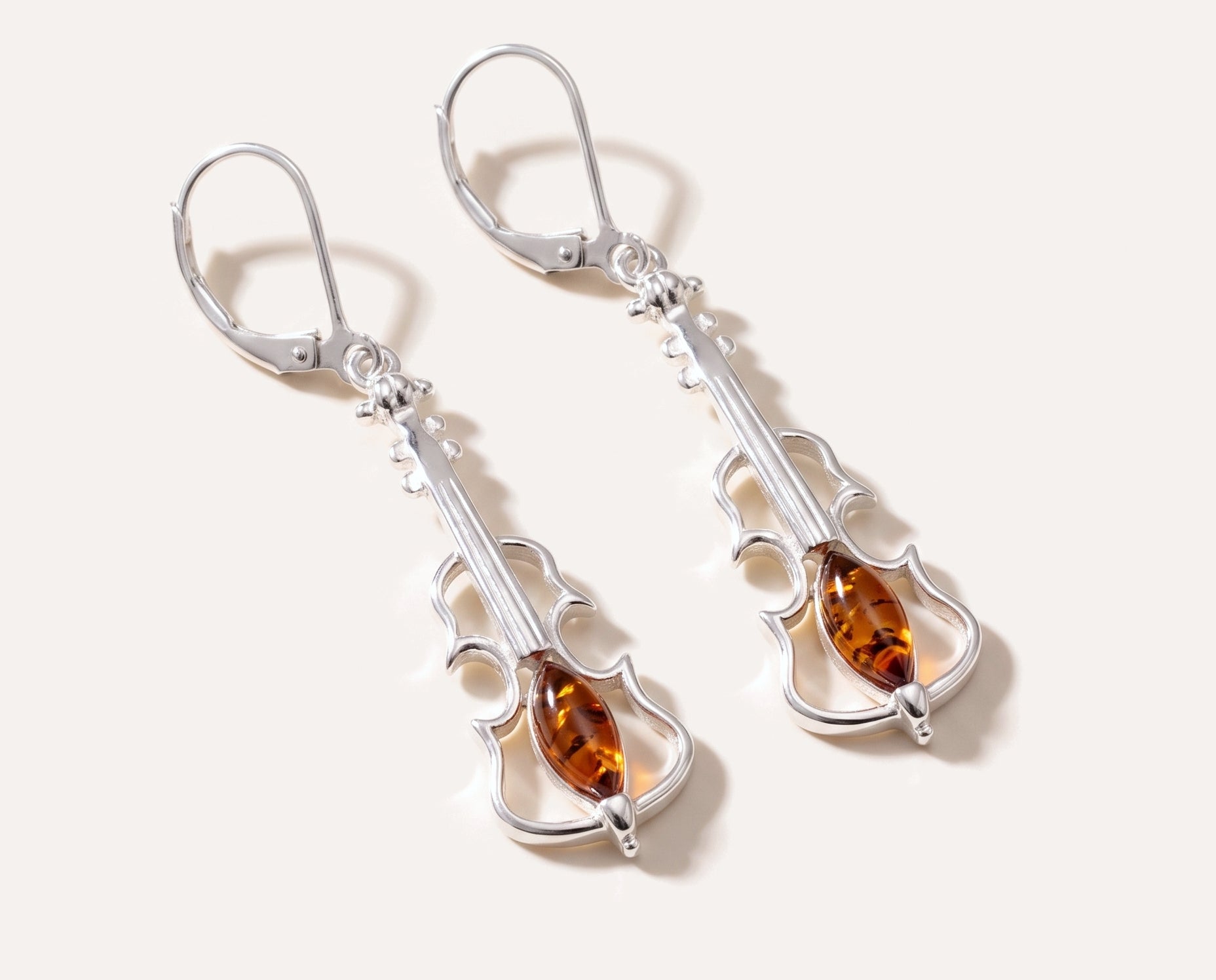 Amber Violin Dangle Earrings — Baltic amber and sterling silver jewellery by Baltic Beauty