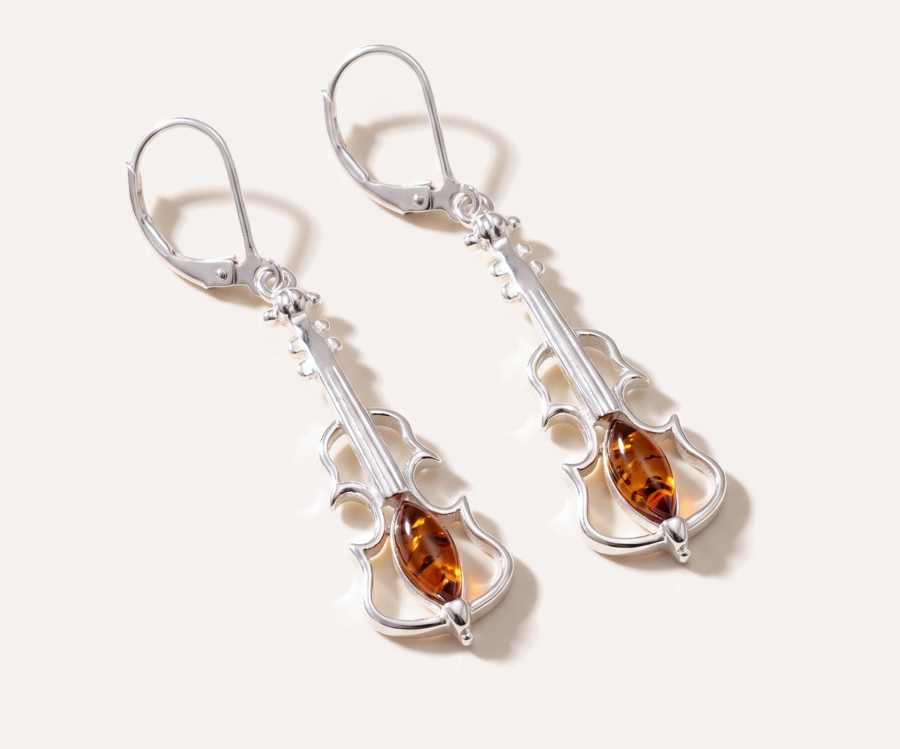 Amber Violin Dangle Earrings — Baltic amber and sterling silver jewellery by Baltic Beauty