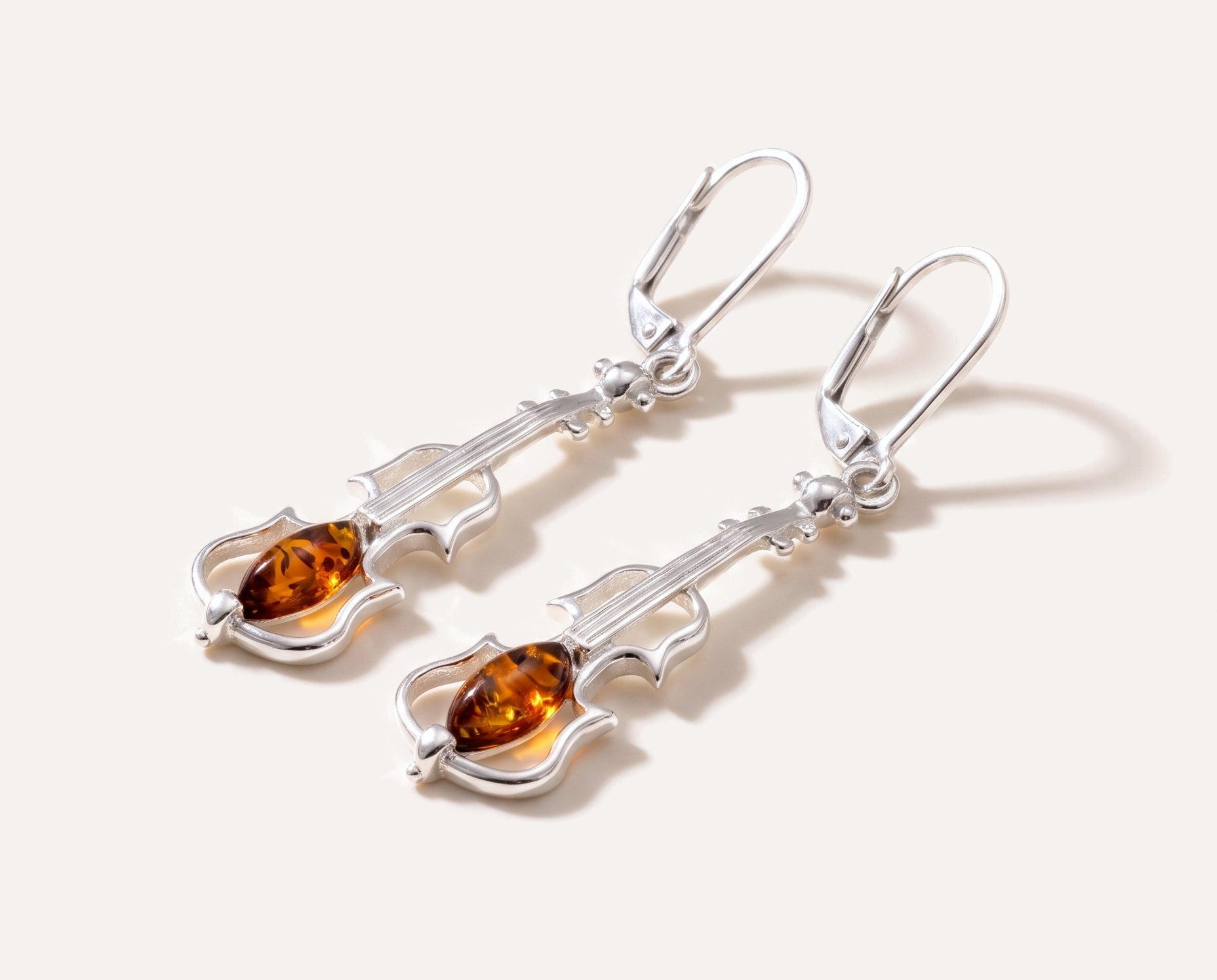 Amber Violin Dangle Earrings — Baltic amber and sterling silver jewellery by Baltic Beauty
