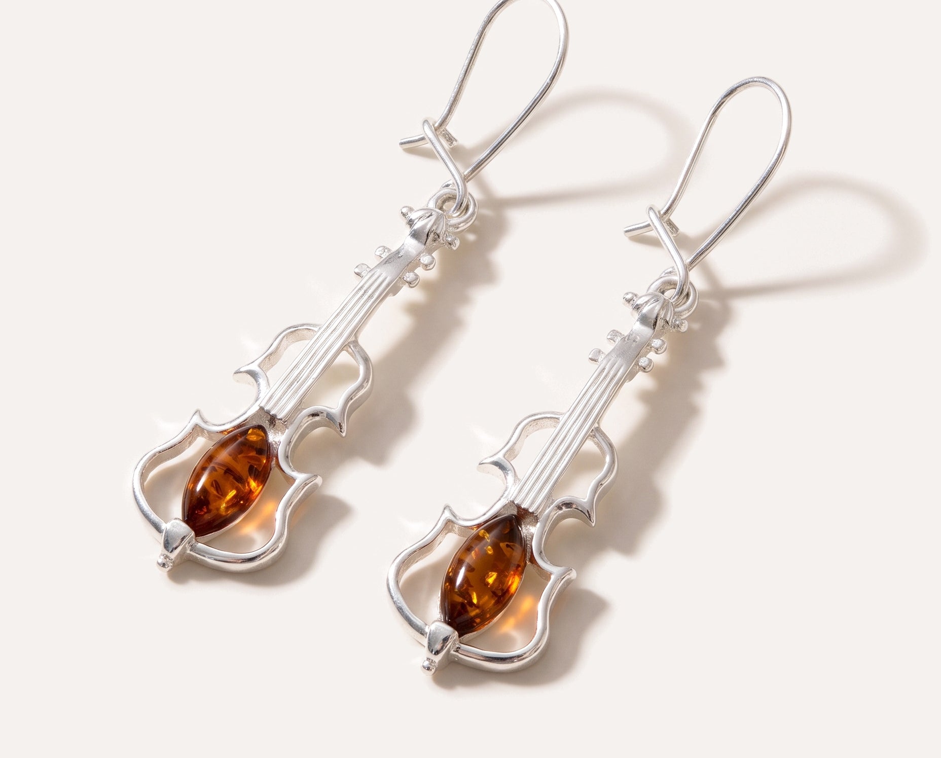 Amber Violin Dangle Earrings — Baltic amber and sterling silver jewellery by Baltic Beauty