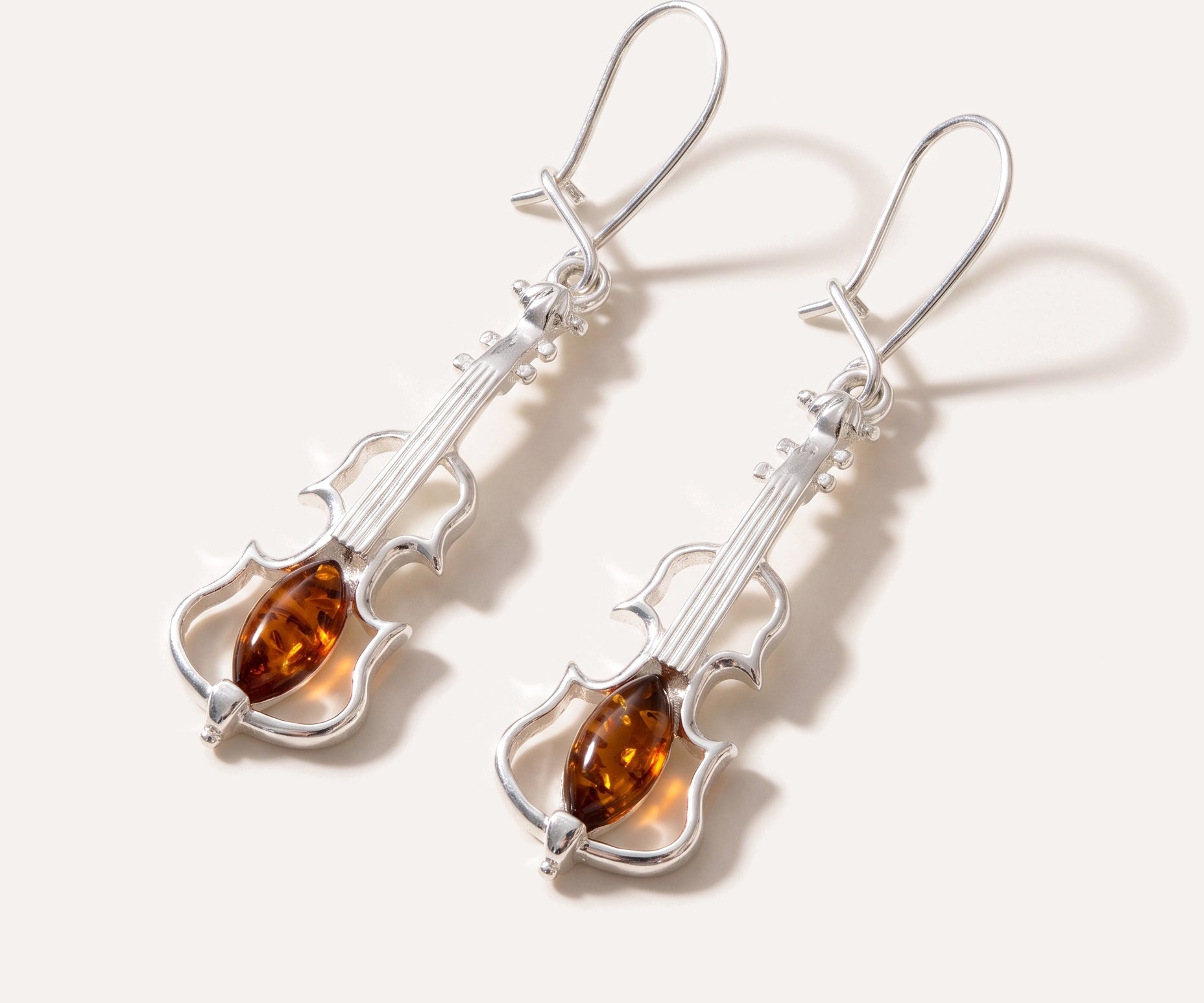 Amber Violin Dangle Earrings — Baltic amber and sterling silver jewellery by Baltic Beauty