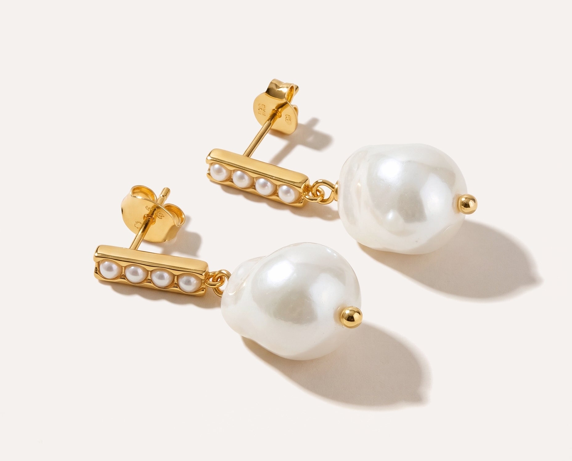 Baroque Bar Pearl Earrings — Baltic amber and sterling silver jewellery by Baltic Beauty