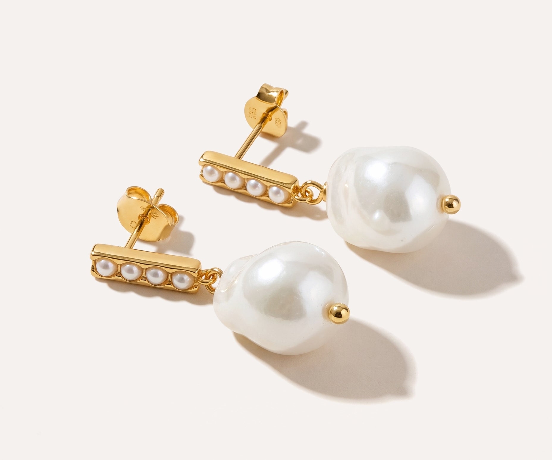 Baroque Bar Pearl Earrings — Baltic amber and sterling silver jewellery by Baltic Beauty