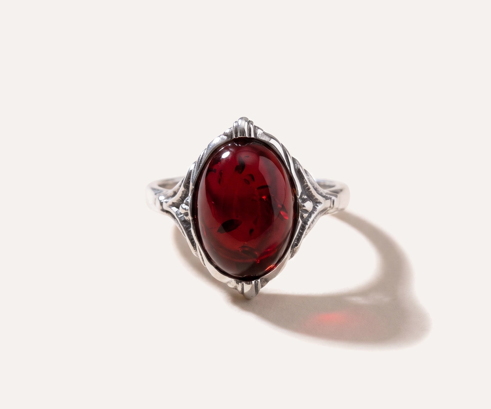 Boho Cherry Red Amber Ring — Baltic amber and sterling silver jewellery by Baltic Beauty