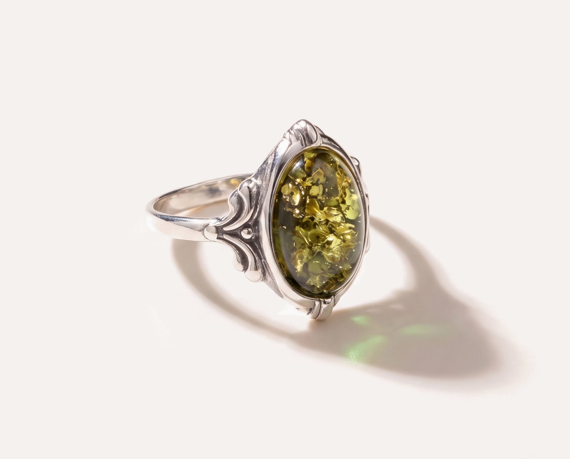 Boho Green Amber Ring — Baltic amber and sterling silver jewellery by Baltic Beauty