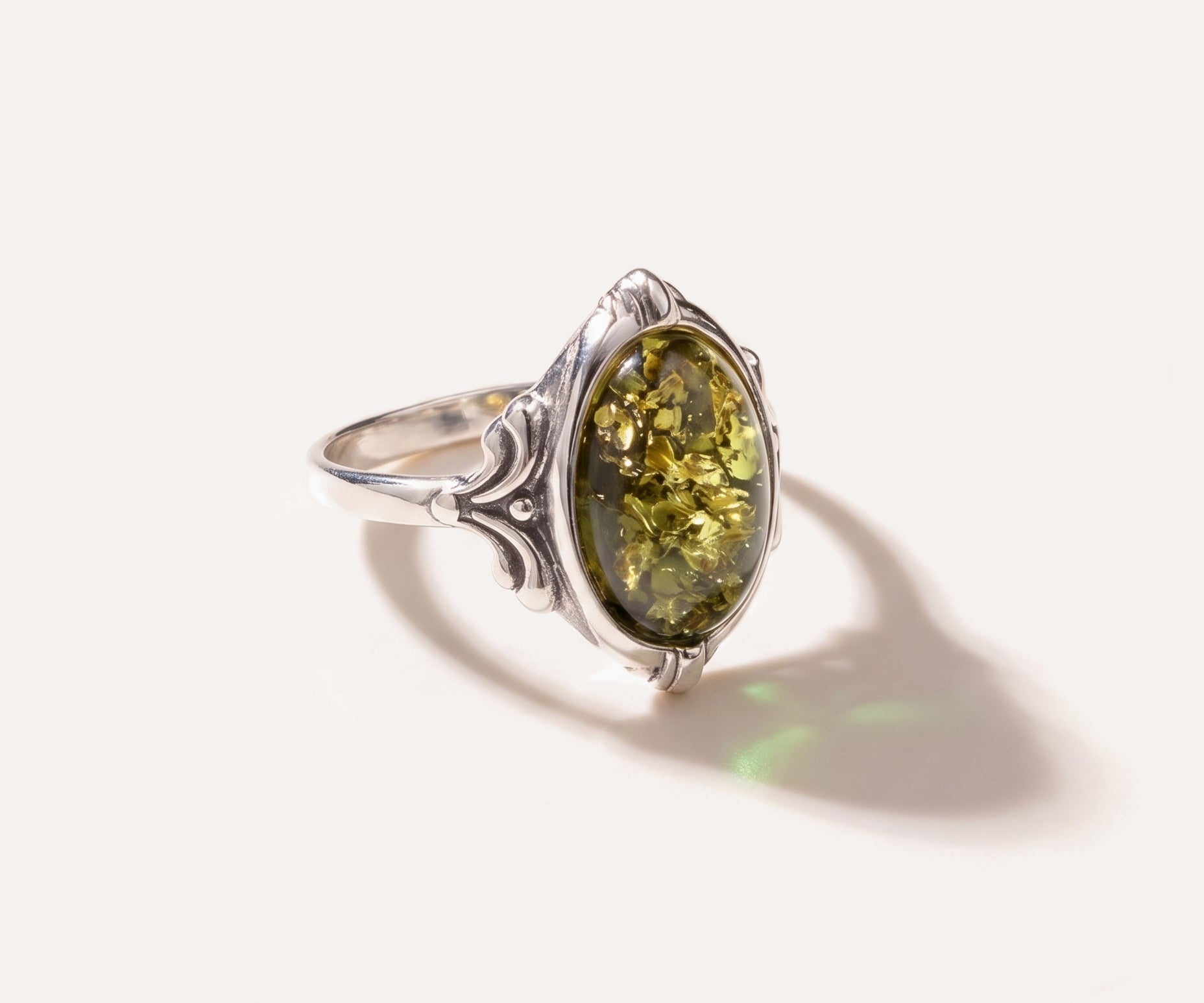 Boho Green Amber Ring — Baltic amber and sterling silver jewellery by Baltic Beauty
