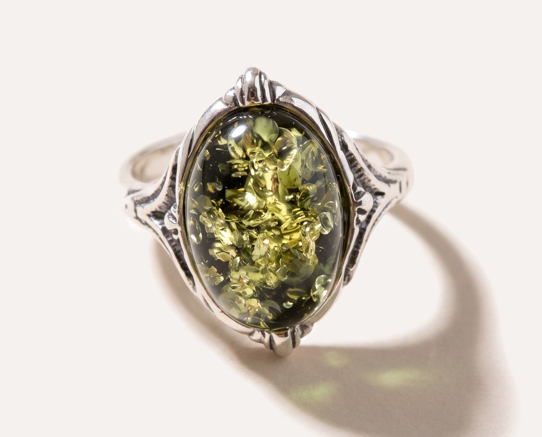 Boho Green Amber Ring — Baltic amber and sterling silver jewellery by Baltic Beauty