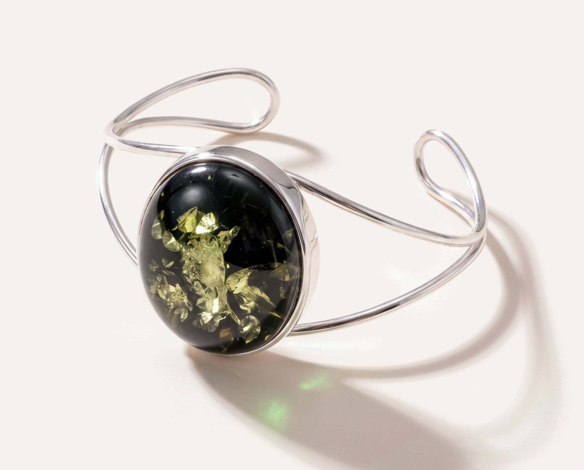 Bold Green Amber Arm Cuff — Baltic amber and sterling silver jewellery by Baltic Beauty