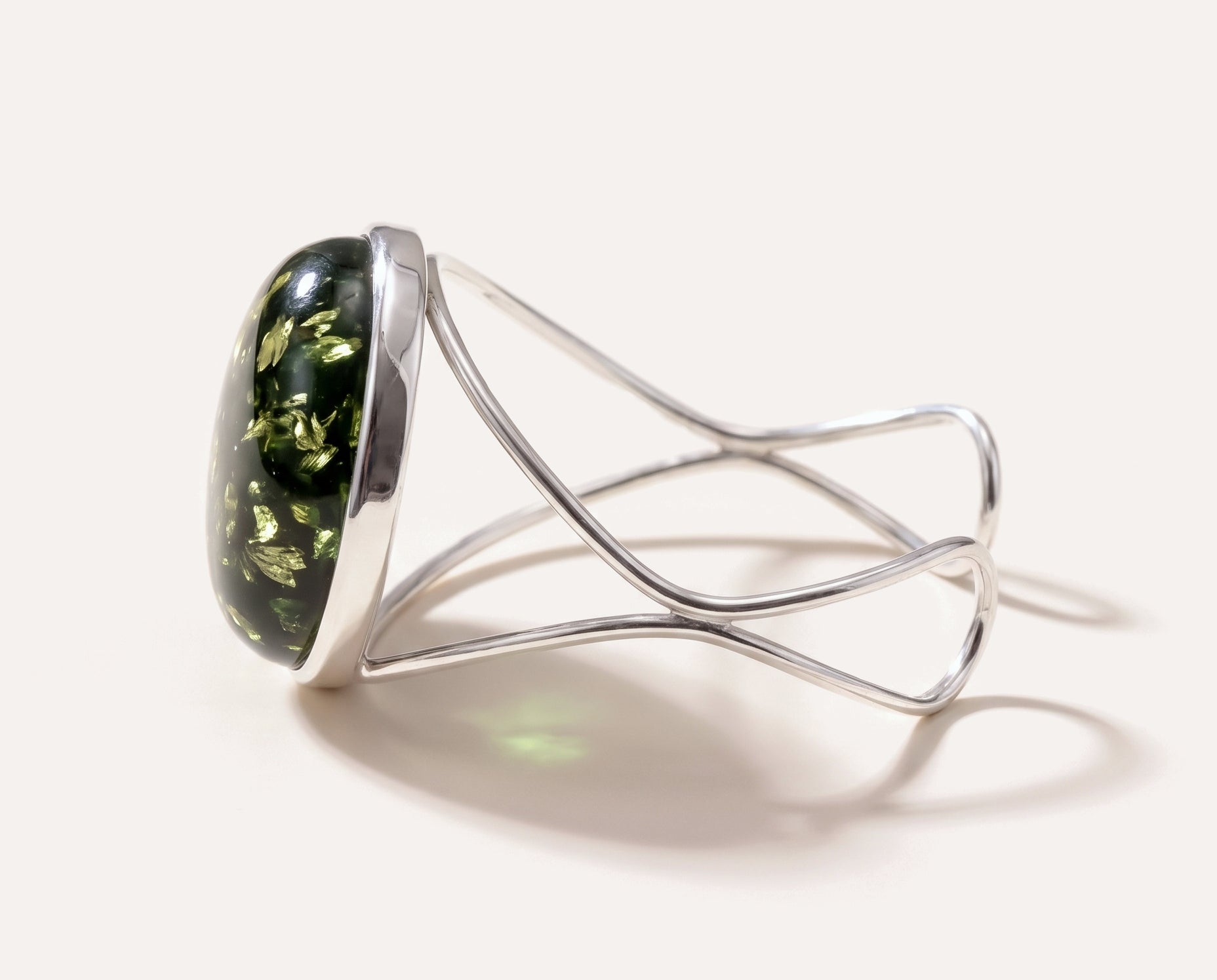 Bold Green Amber Arm Cuff — Baltic amber and sterling silver jewellery by Baltic Beauty