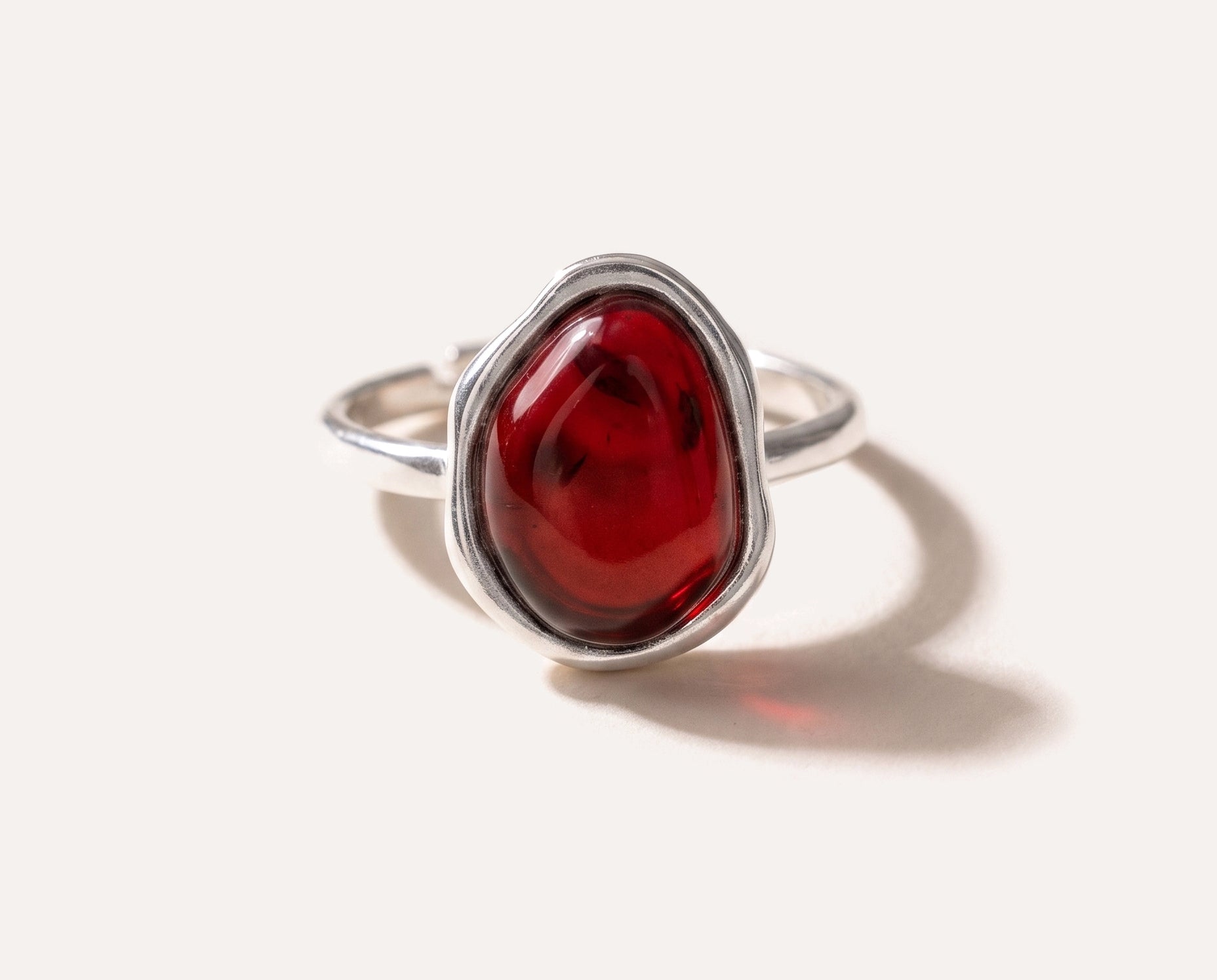 Cherry Amber ELEMENT Solitaire Adjustable Ring — Baltic amber and sterling silver jewellery by Baltic Beauty