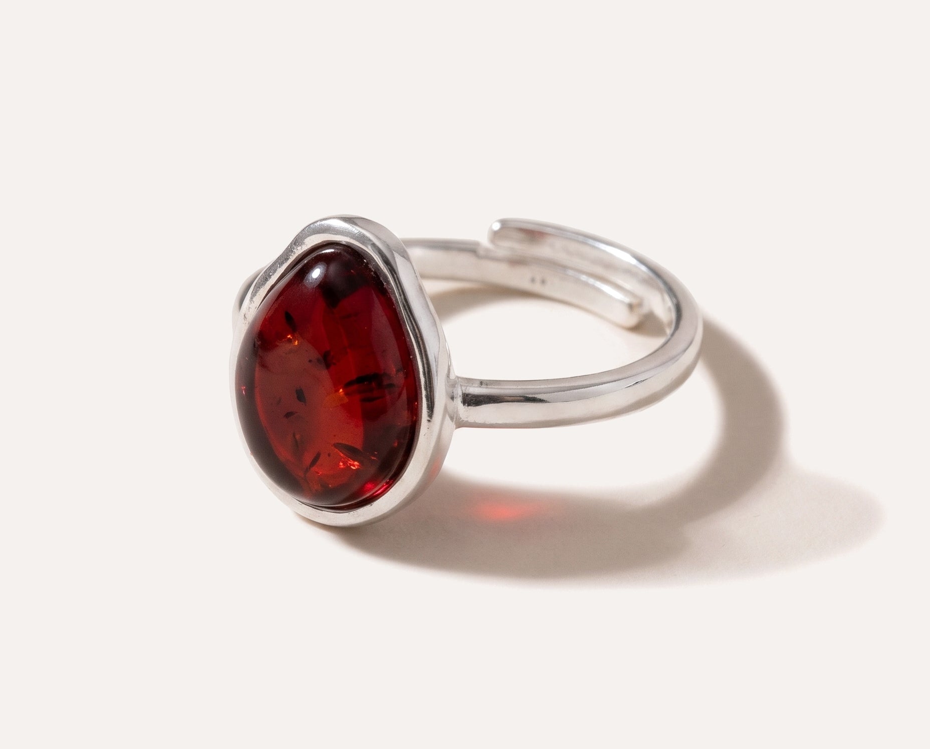 Cherry Amber ELEMENT Solitaire Adjustable Ring — Baltic amber and sterling silver jewellery by Baltic Beauty
