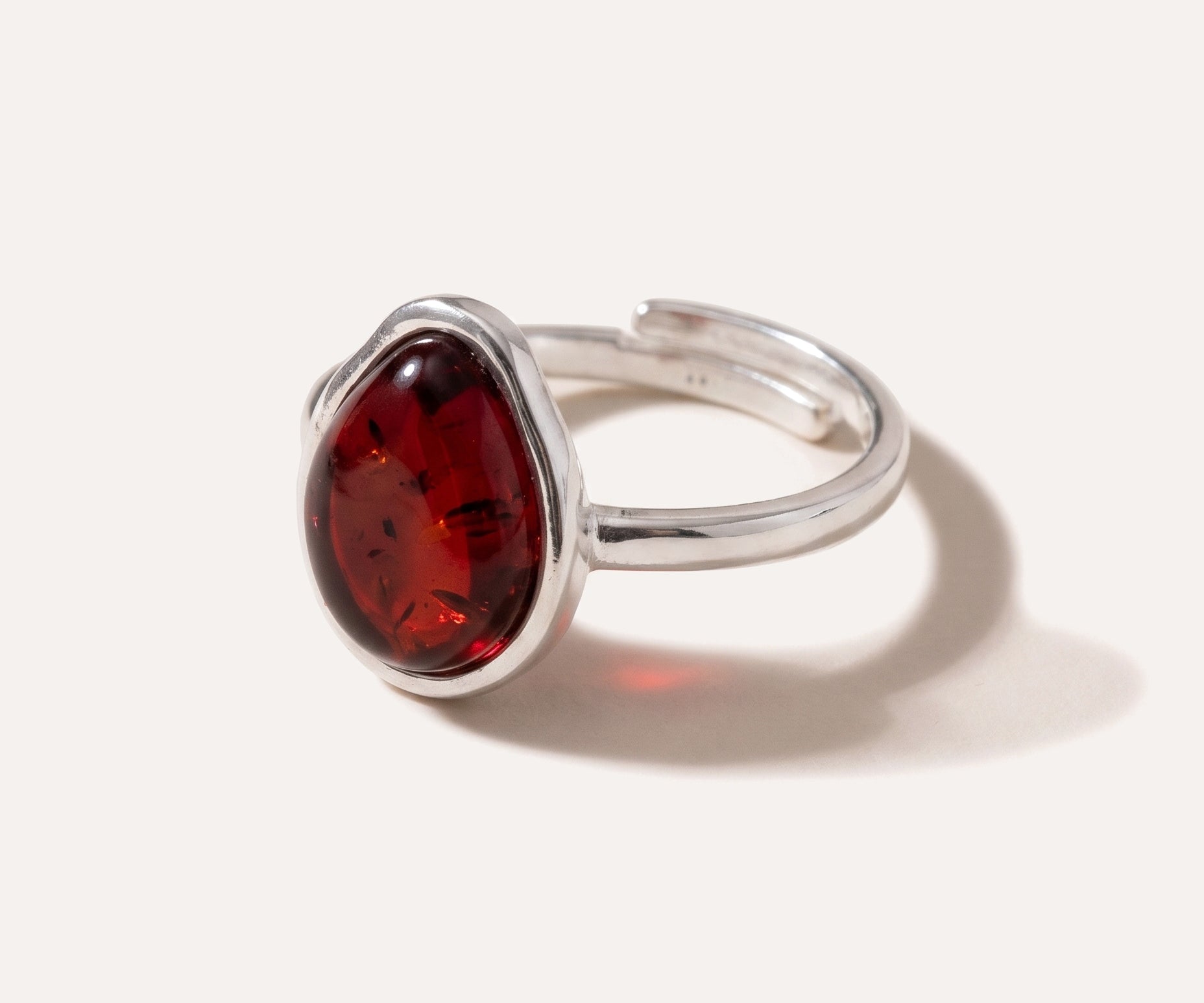 Cherry Amber ELEMENT Solitaire Adjustable Ring — Baltic amber and sterling silver jewellery by Baltic Beauty