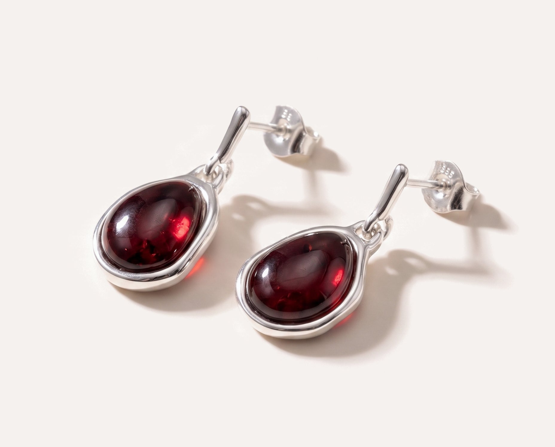 Cherry Amber ELEMENTS Drop Earrings — Baltic amber and sterling silver jewellery by Baltic Beauty