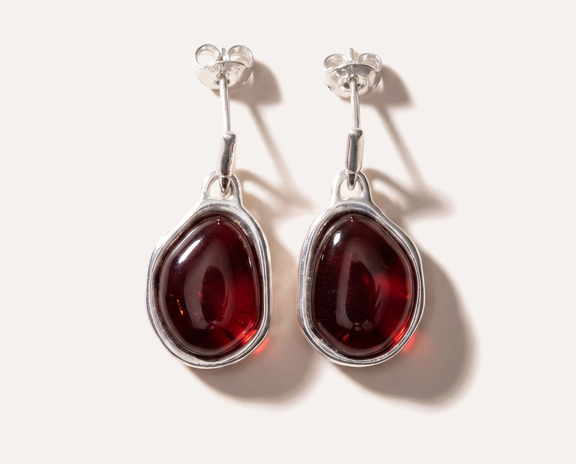 Cherry Amber ELEMENTS Drop Earrings — Baltic amber and sterling silver jewellery by Baltic Beauty