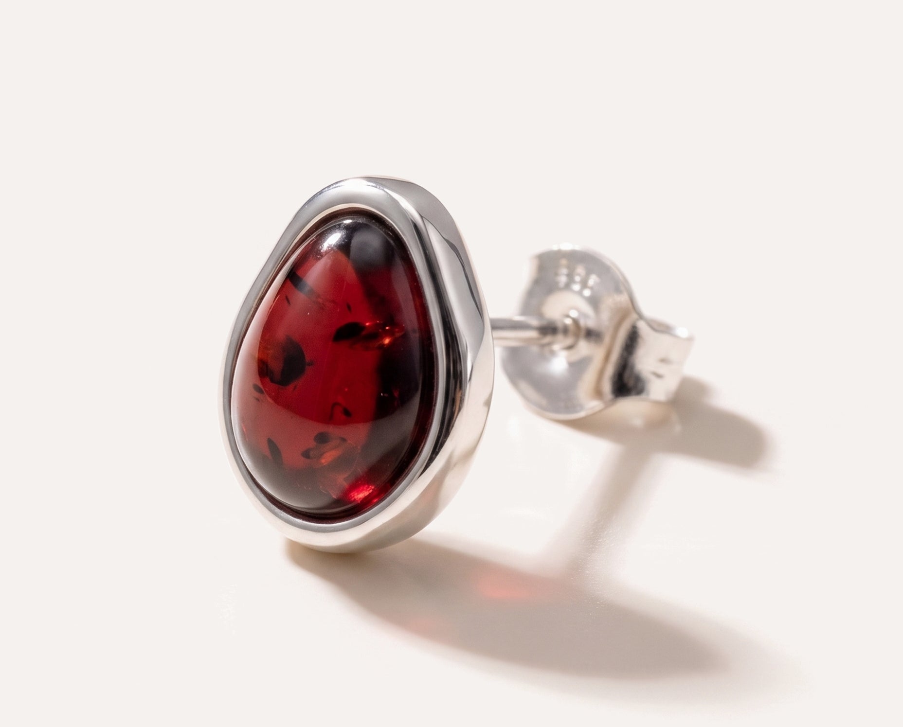 Cherry Amber ELEMENTS Stud Earrings — Baltic amber and sterling silver jewellery by Baltic Beauty
