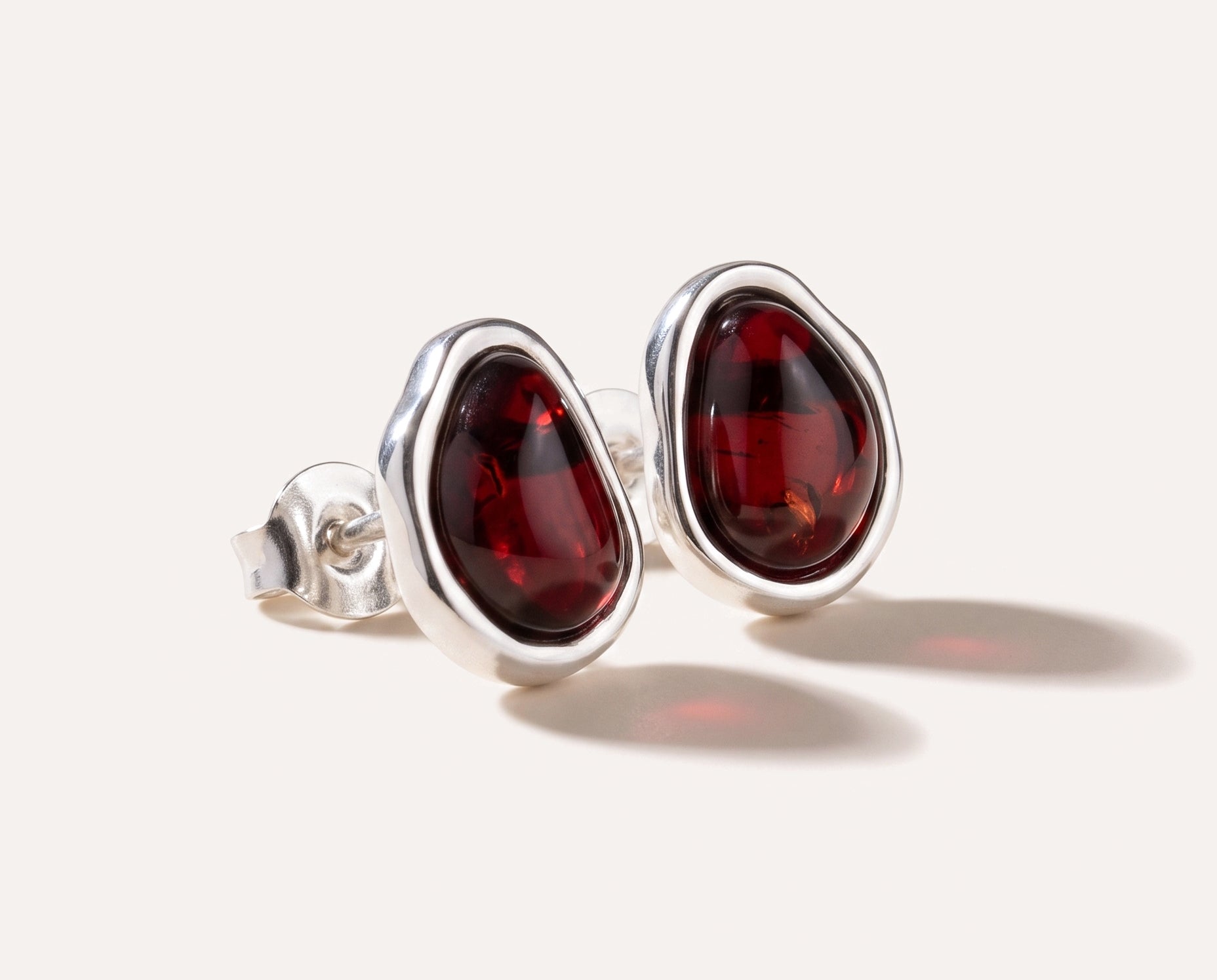 Cherry Amber ELEMENTS Stud Earrings — Baltic amber and sterling silver jewellery by Baltic Beauty