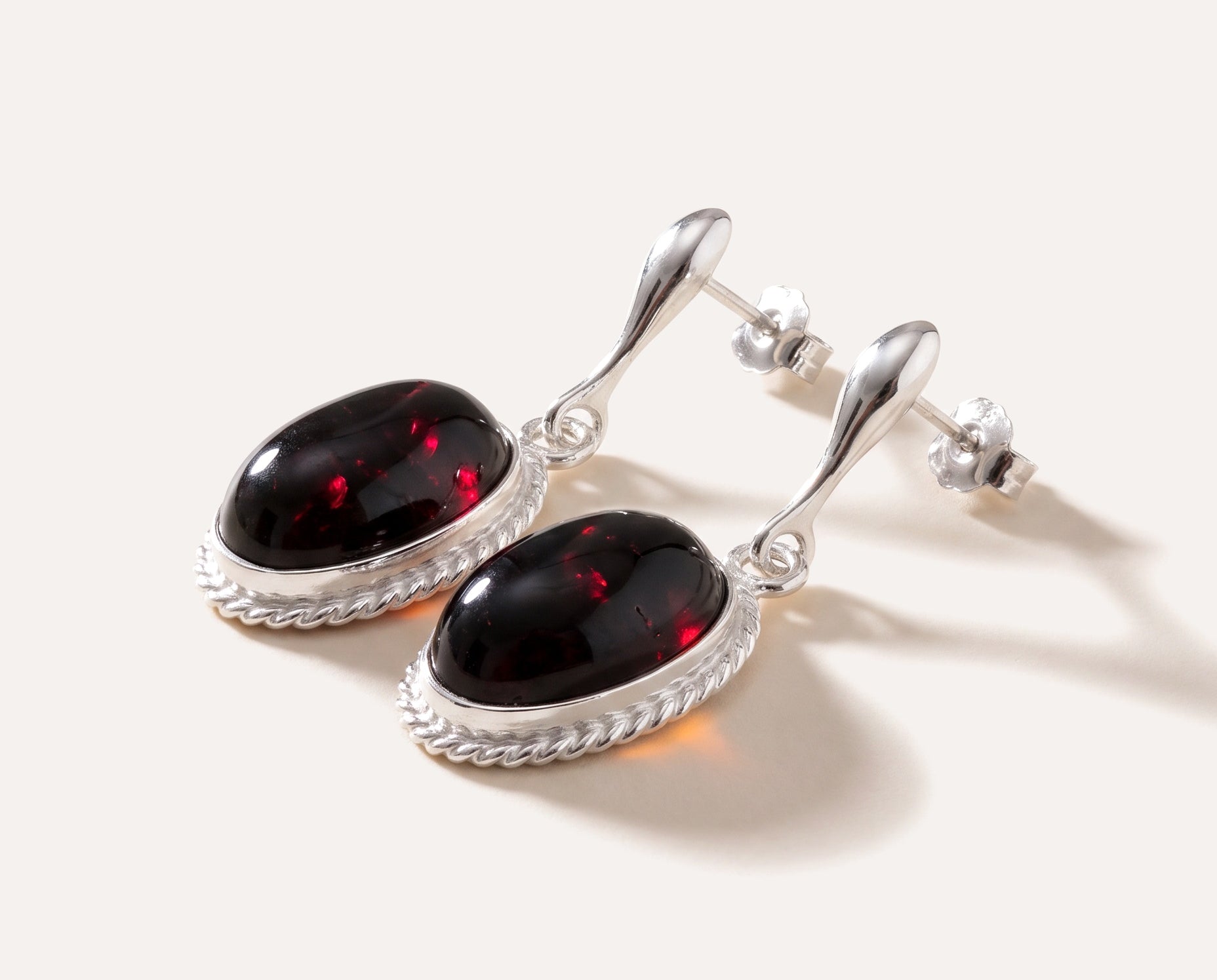 Cherry Red Amber Quintessence Dangle Earrings — Baltic amber and sterling silver jewellery by Baltic Beauty