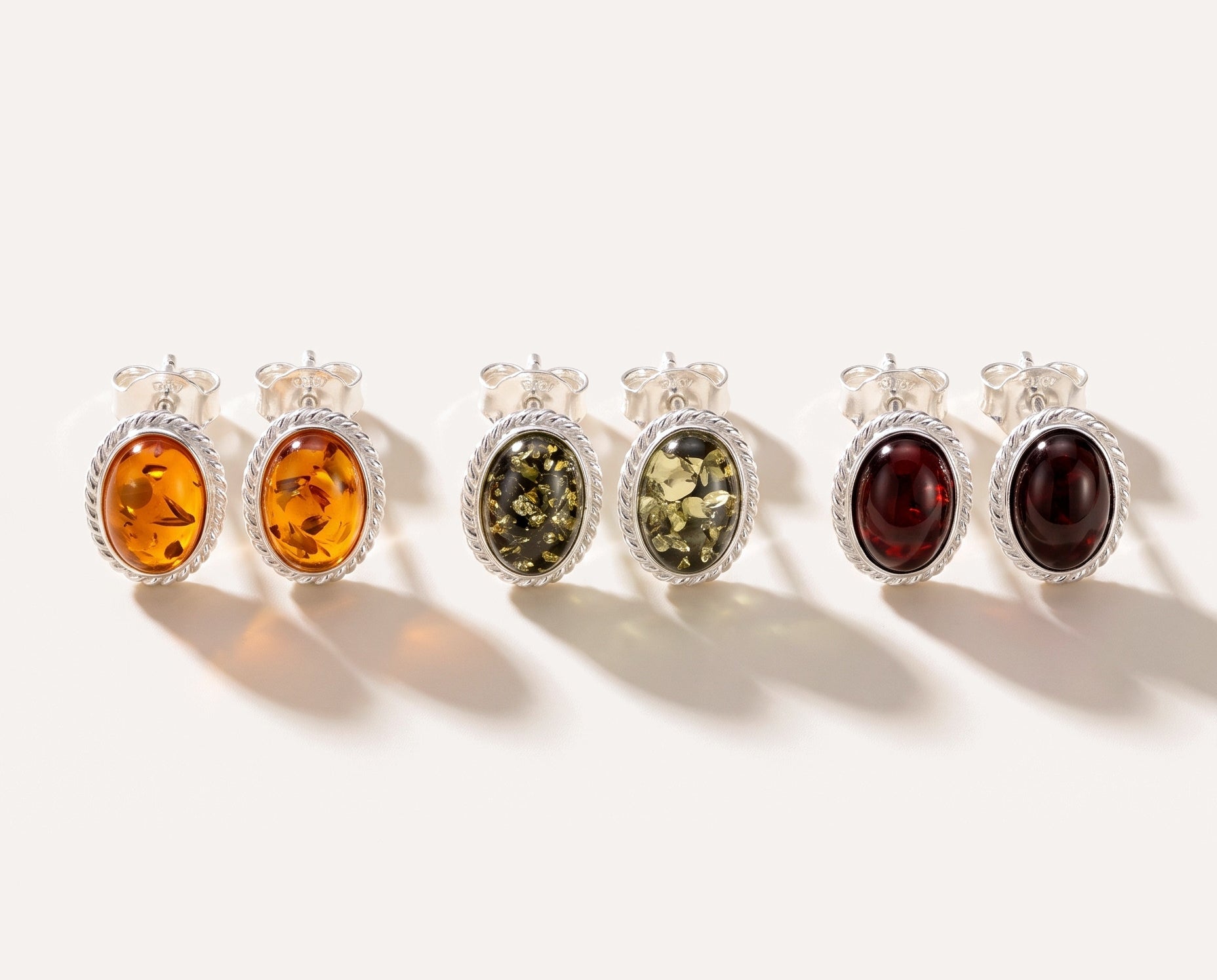 Cherry Red Amber Quintessence Stud Earrings — Baltic amber and sterling silver jewellery by Baltic Beauty
