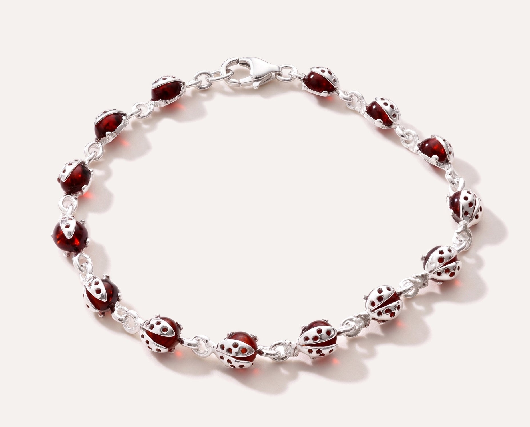 Cherry Red Ladybird Bracelet — Baltic amber and sterling silver jewellery by Baltic Beauty