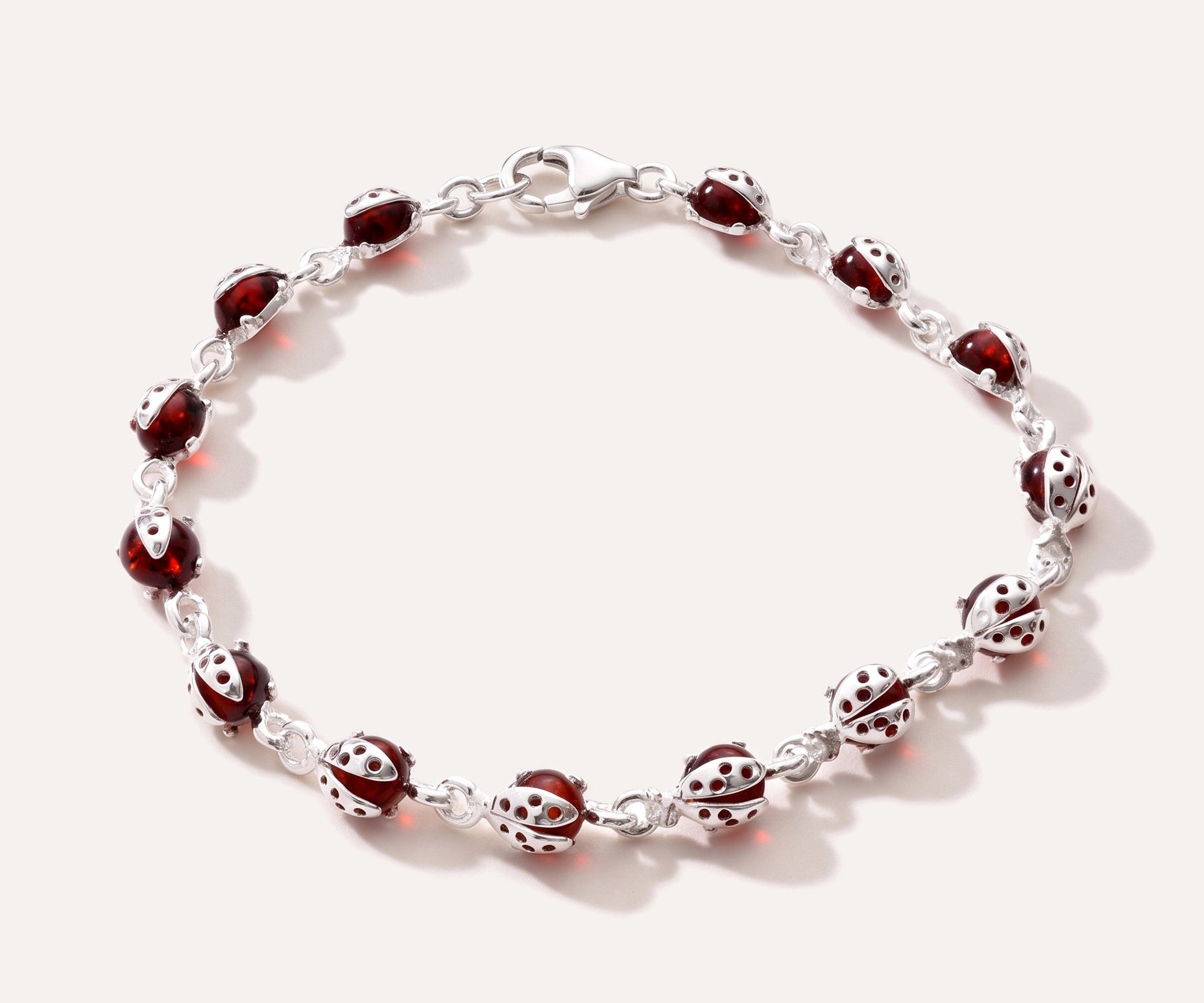Cherry Red Ladybird Bracelet — Baltic amber and sterling silver jewellery by Baltic Beauty