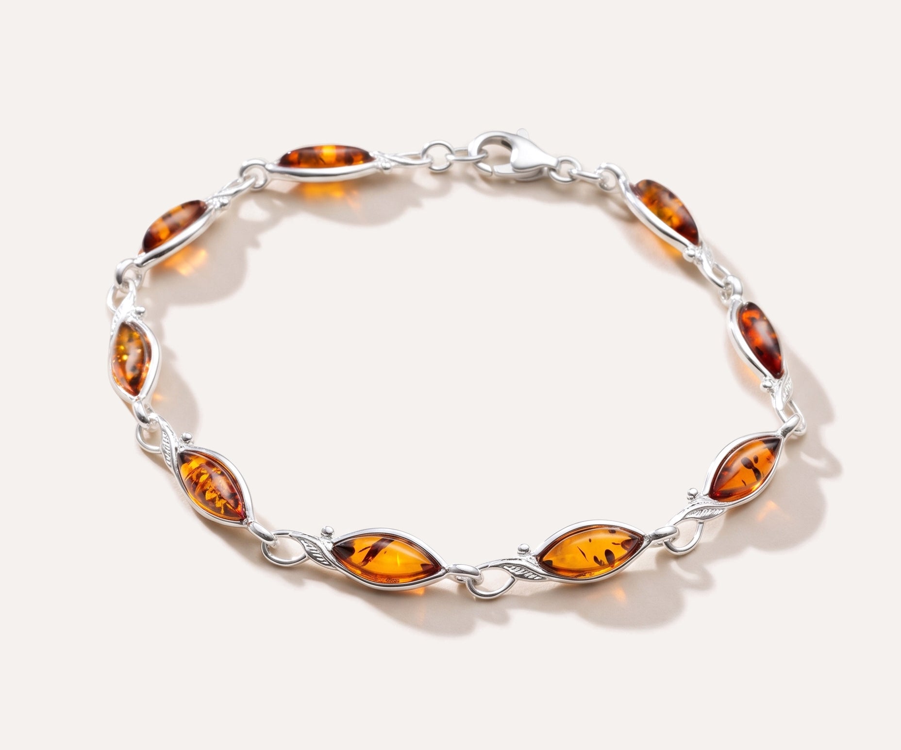 Classic Amber Leaf Bracelet — Baltic amber and sterling silver jewellery by Baltic Beauty