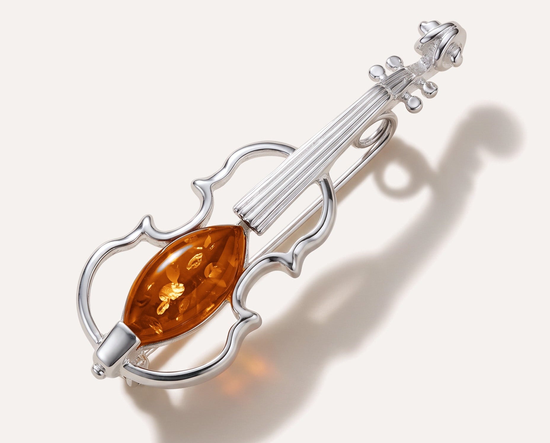 Classic Amber Violin Brooch — Baltic amber and sterling silver jewellery by Baltic Beauty