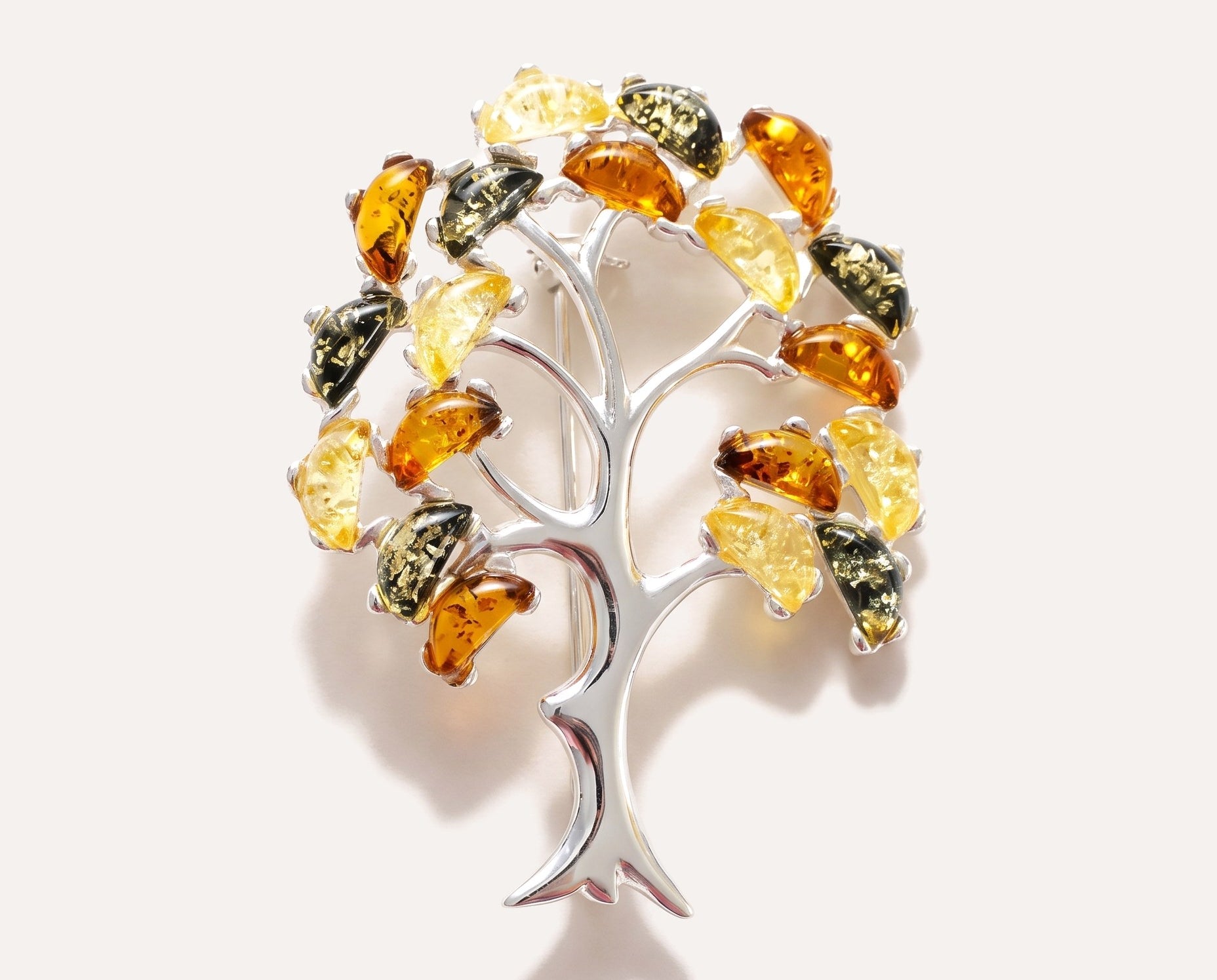Colourful Large Amber Tree Brooch — Baltic amber and sterling silver jewellery by Baltic Beauty