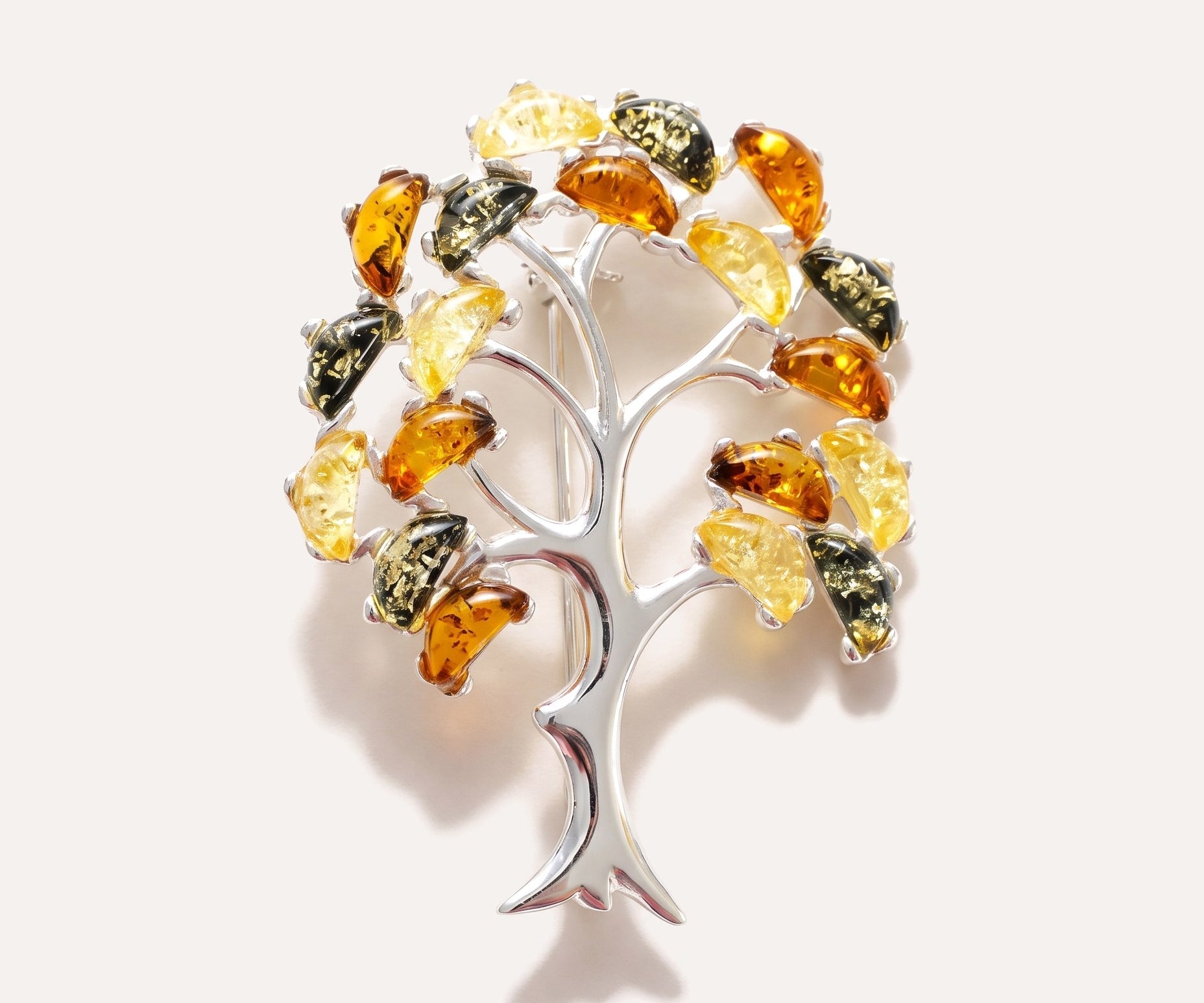 Colourful Large Amber Tree Brooch — Baltic amber and sterling silver jewellery by Baltic Beauty