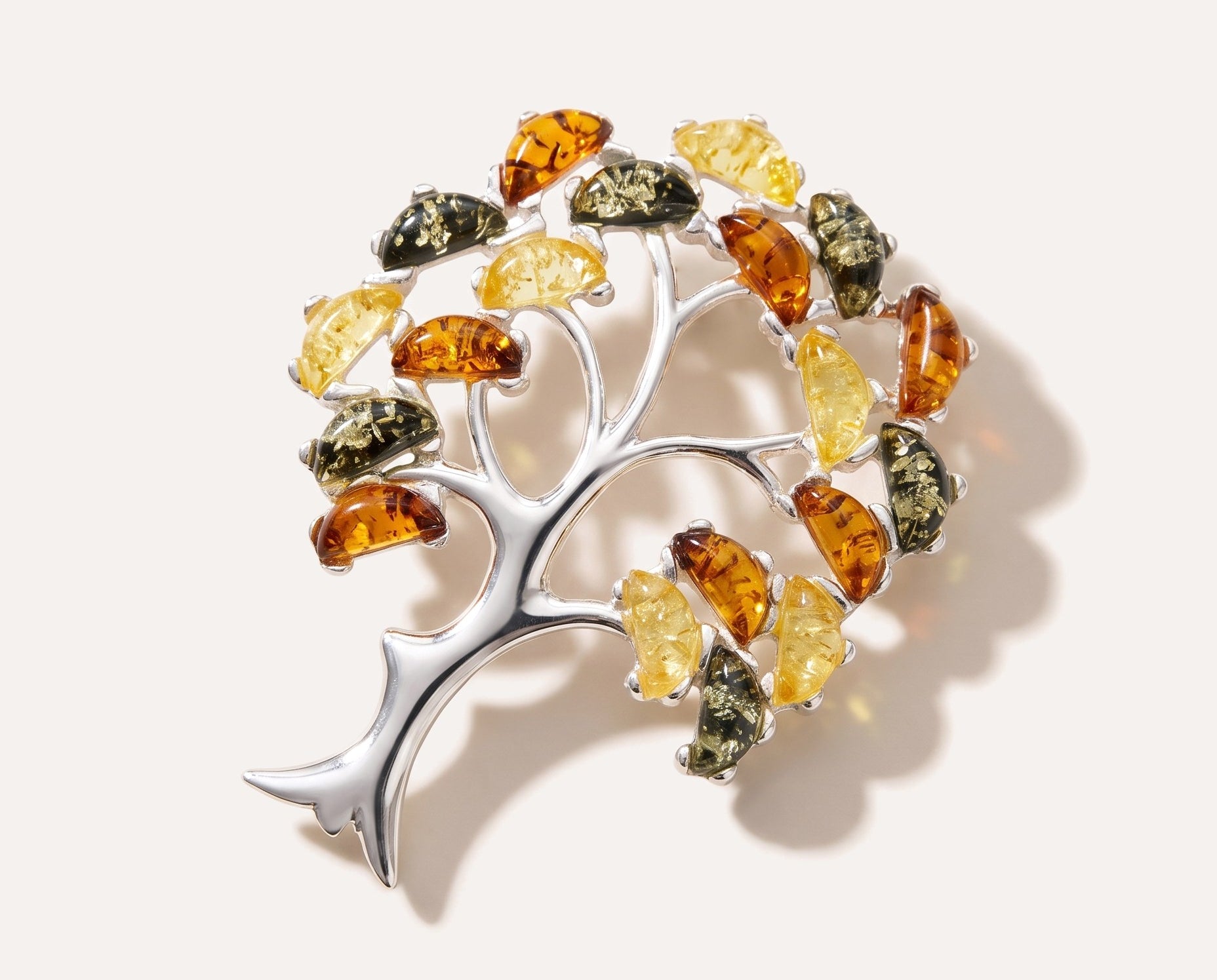 Colourful Large Amber Tree Brooch — Baltic amber and sterling silver jewellery by Baltic Beauty