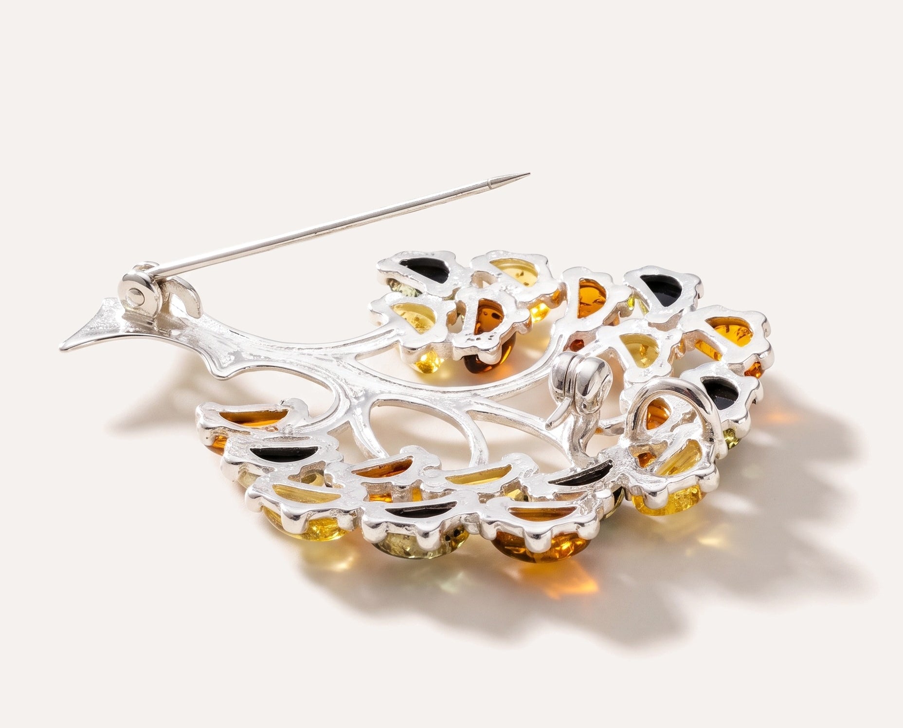 Colourful Large Amber Tree Brooch — Baltic amber and sterling silver jewellery by Baltic Beauty