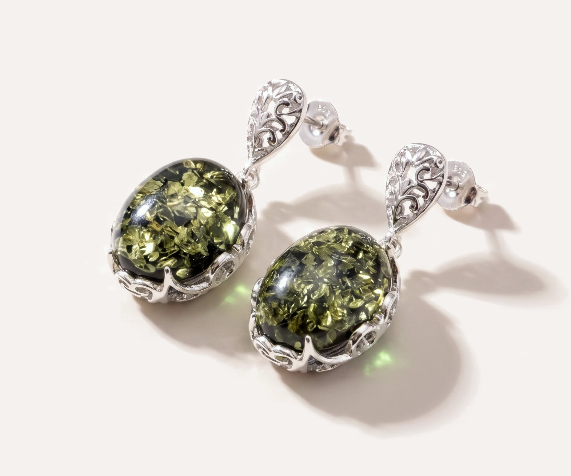 Demi Green Amber Drop Earrings — Baltic amber and sterling silver jewellery by Baltic Beauty
