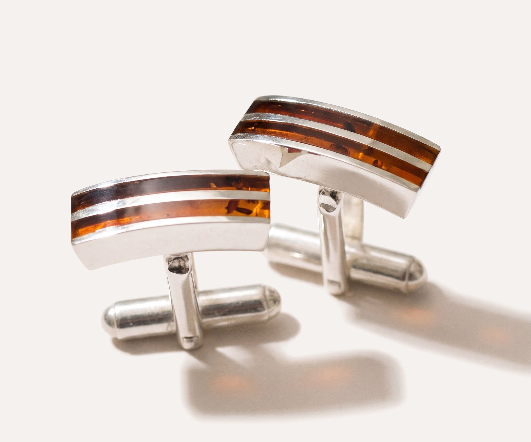 Double Stripe Amber Cufflinks — Baltic amber and sterling silver jewellery by Baltic Beauty