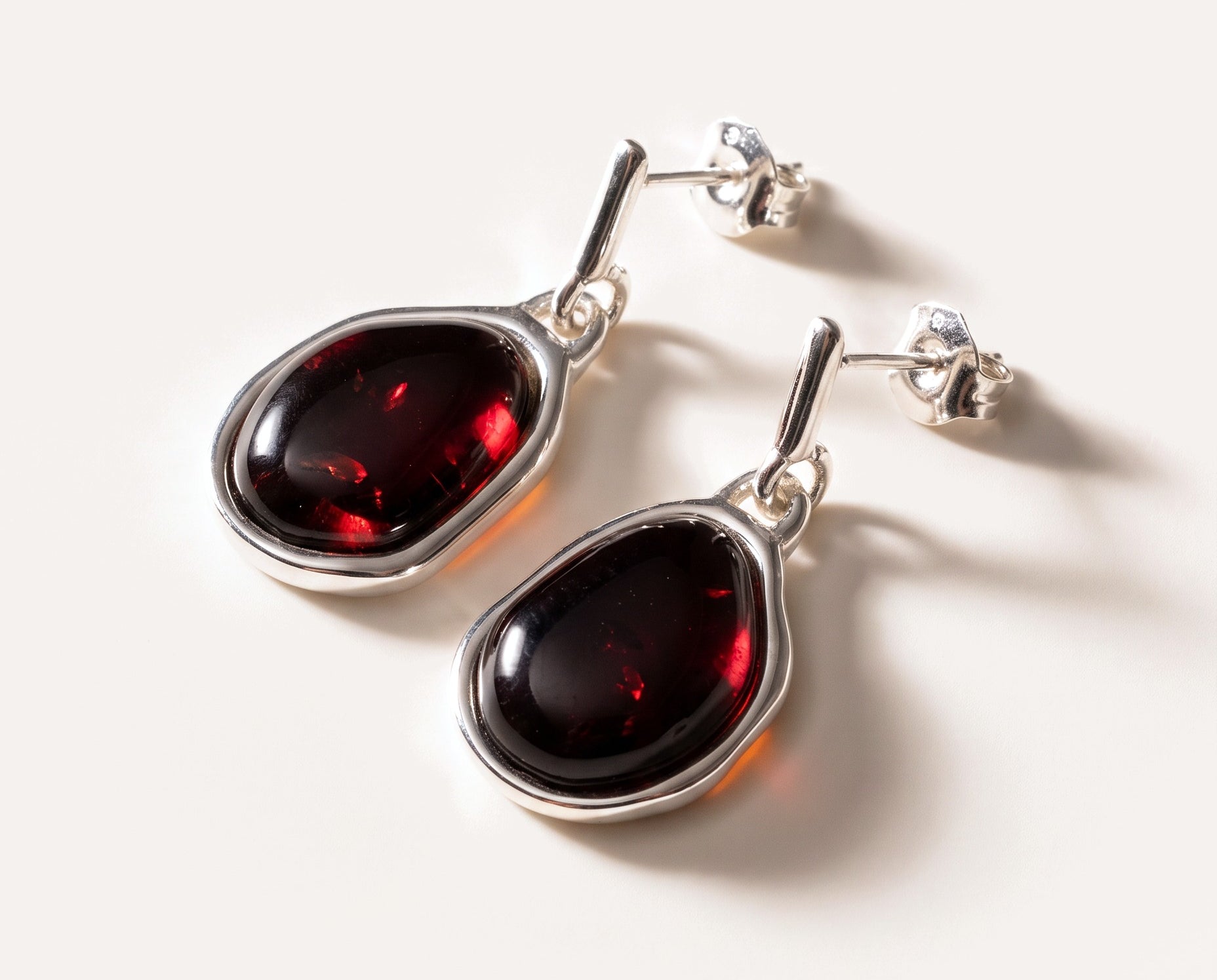 Cherry Amber ELEMENTS Drop Earrings — Baltic amber and sterling silver jewellery by Baltic Beauty
