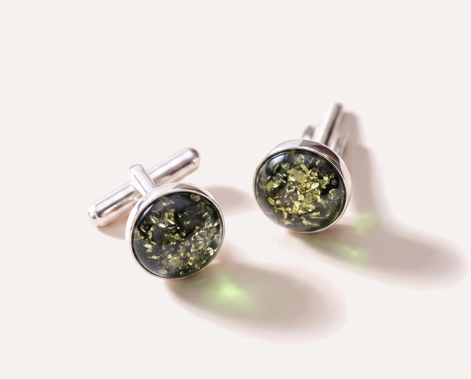 ESSENTIALS Green Amber Cufflinks — Baltic amber and sterling silver jewellery by Baltic Beauty