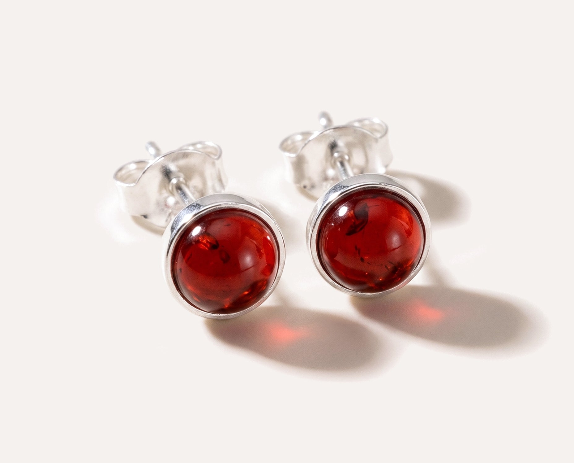 ESSENTIALS Mini Cherry Red Amber Stud Earrings — Baltic amber and sterling silver jewellery by Baltic Beauty