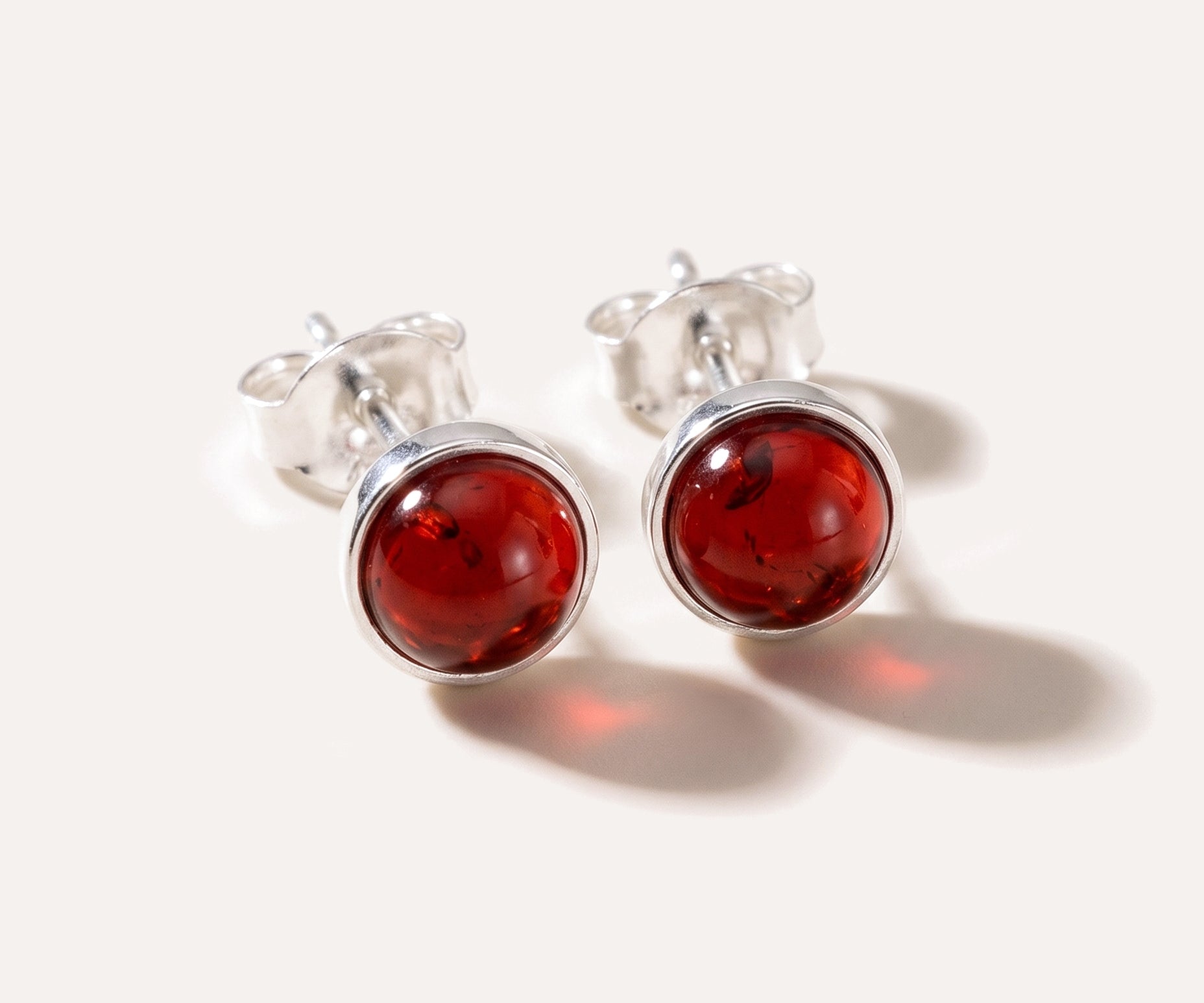 ESSENTIALS Mini Cherry Red Amber Stud Earrings — Baltic amber and sterling silver jewellery by Baltic Beauty
