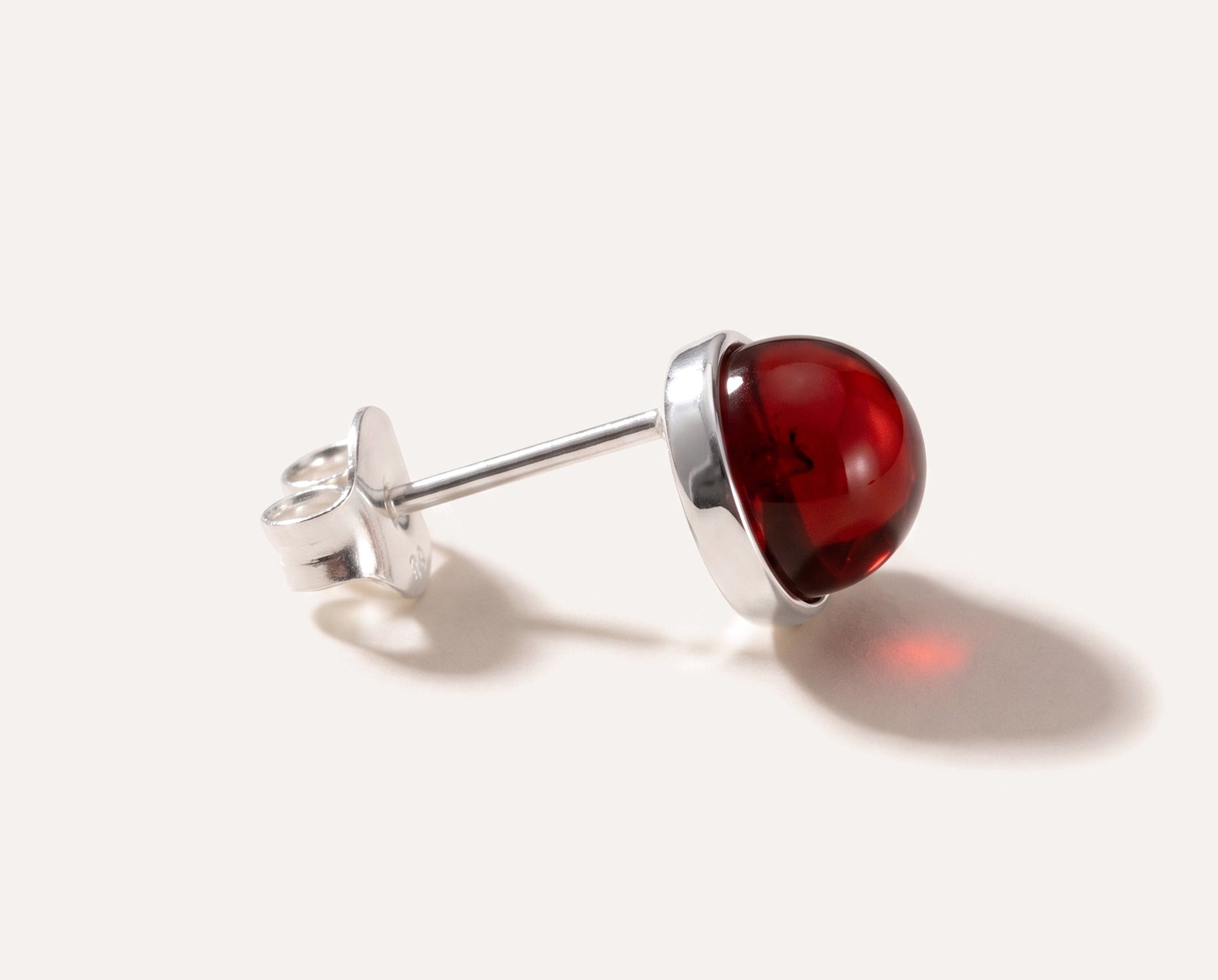 ESSENTIALS Mini Cherry Red Amber Stud Earrings — Baltic amber and sterling silver jewellery by Baltic Beauty