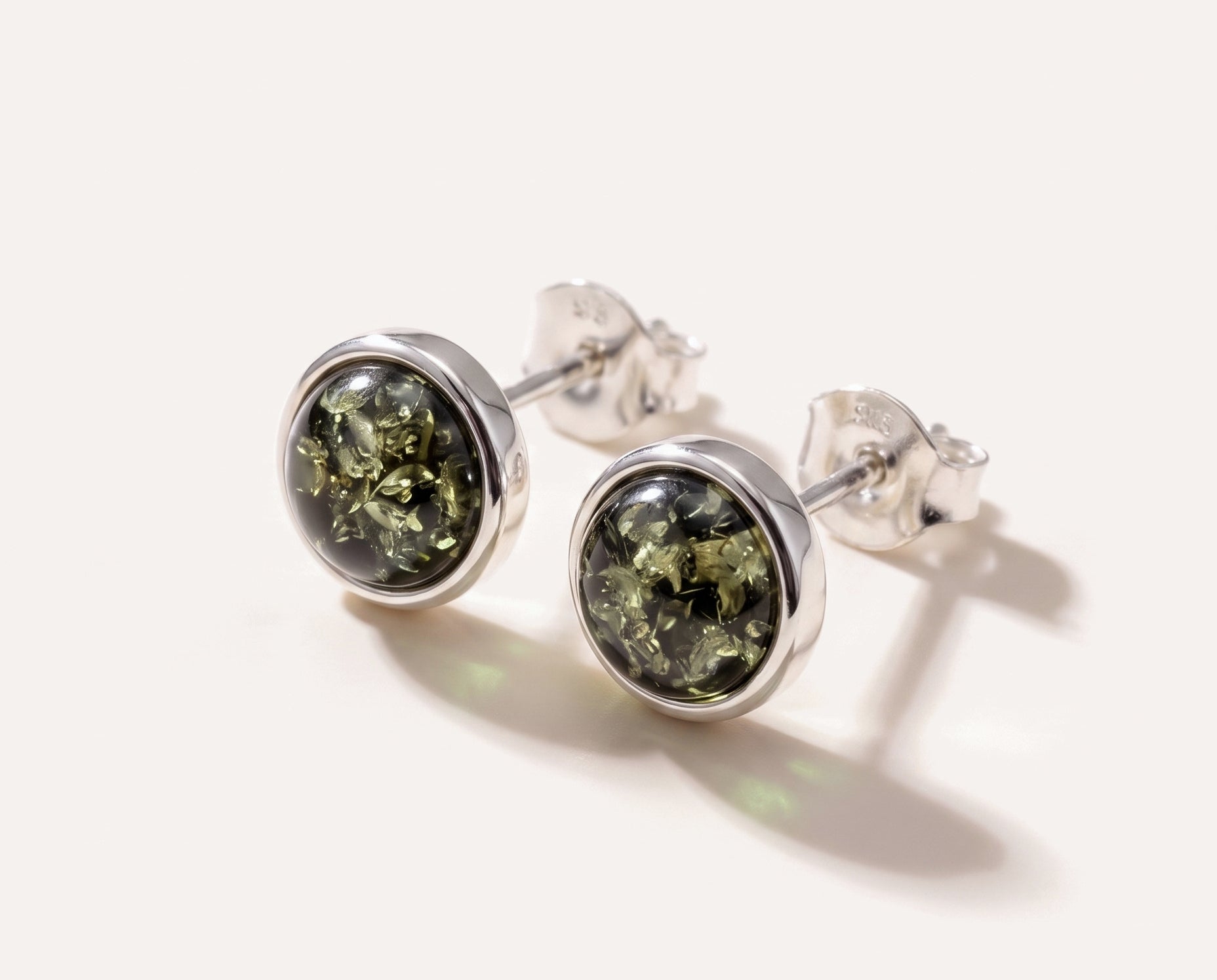 ESSENTIALS Mini Green Amber Stud Earrings — Baltic amber and sterling silver jewellery by Baltic Beauty