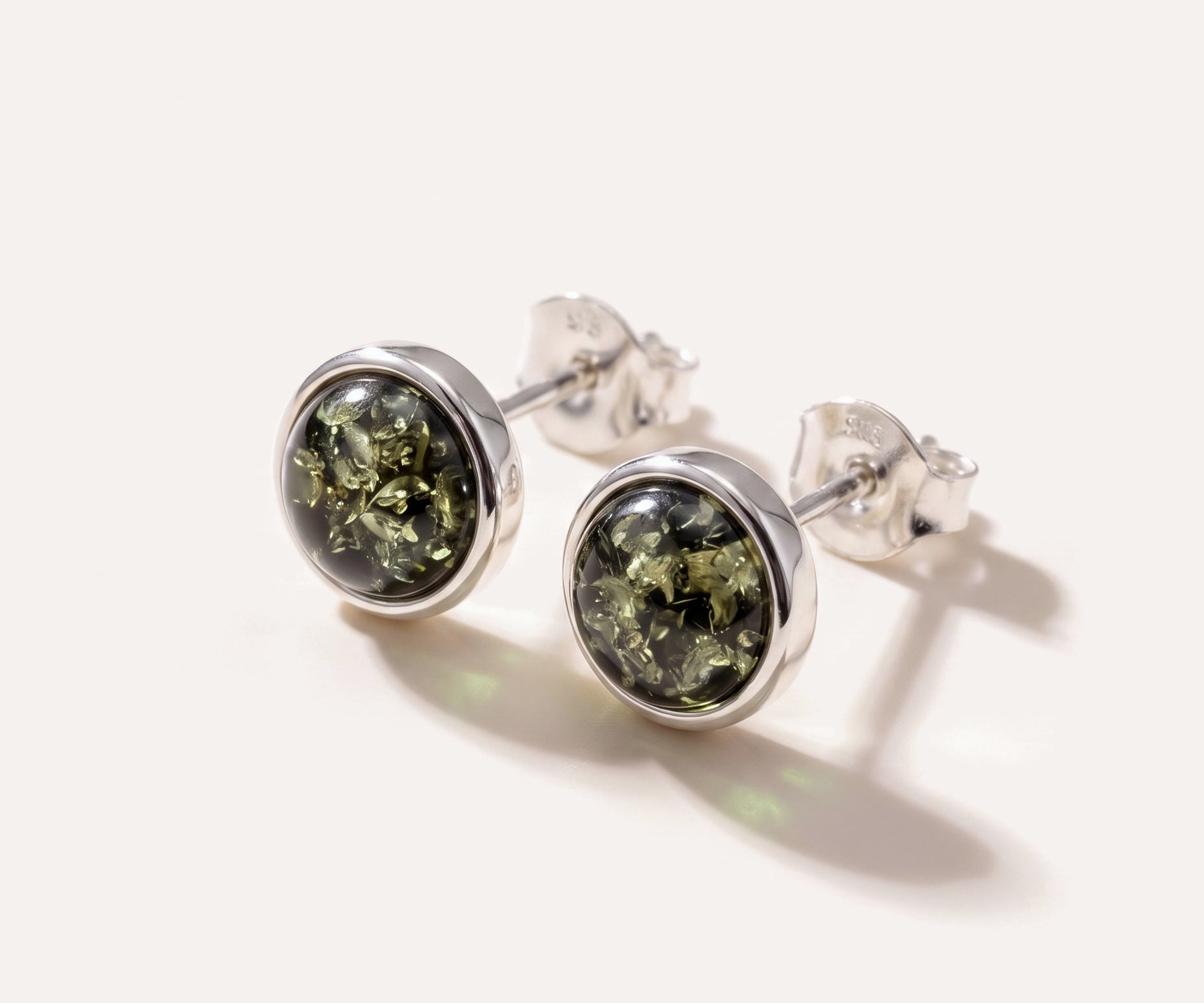 ESSENTIALS Mini Green Amber Stud Earrings — Baltic amber and sterling silver jewellery by Baltic Beauty