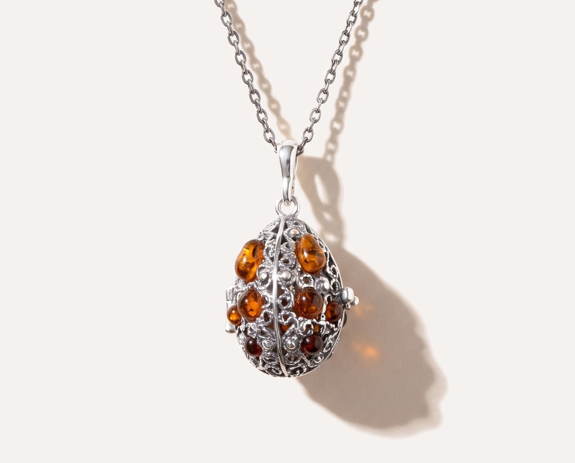 Fabergé Inspired Amber Egg Locket Necklace — Baltic amber and sterling silver jewellery by Baltic Beauty